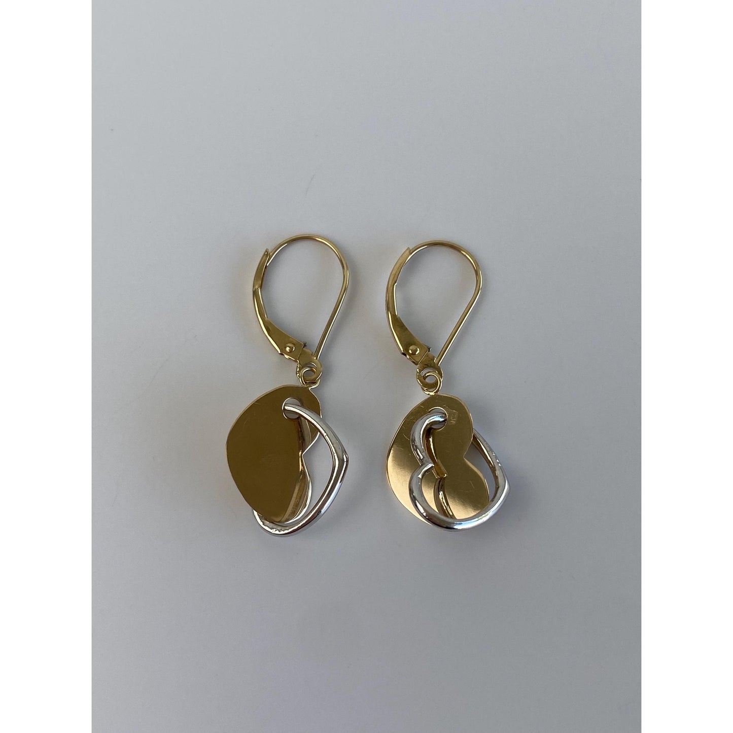 Vintage 14k White & Yellow Gold Connected Heart Dangle Earrings