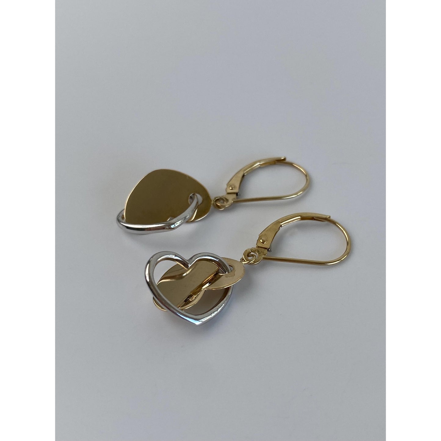 Vintage 14k White & Yellow Gold Connected Heart Dangle Earrings