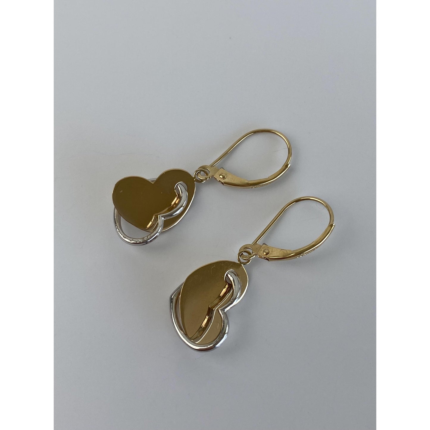 Vintage 14k White & Yellow Gold Connected Heart Dangle Earrings