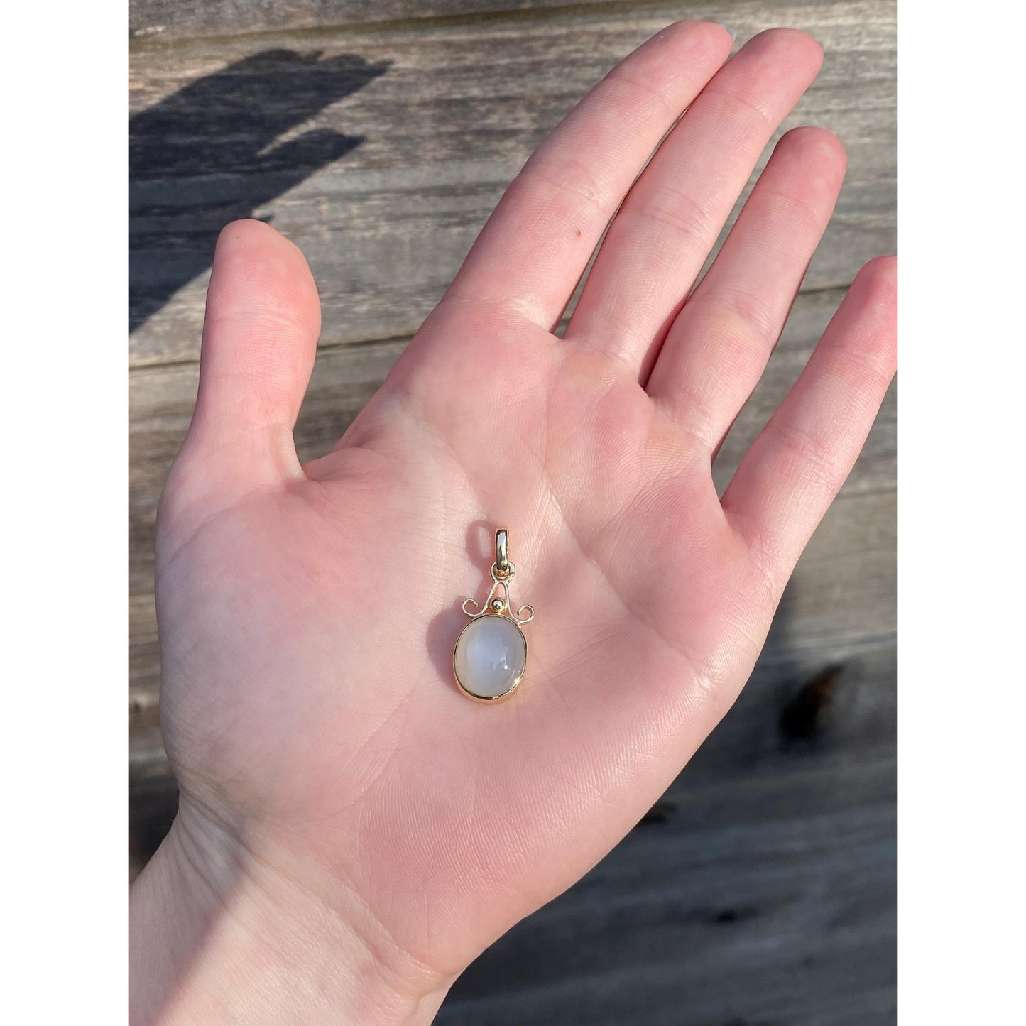 Vintage Solid 14k Yellow Gold Moonstone Charm