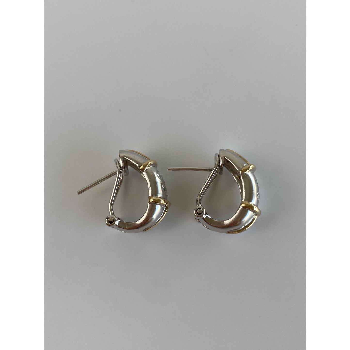 Vintage Solid 14k White & Yellow Gold Diamond Dotted Drop Earrings