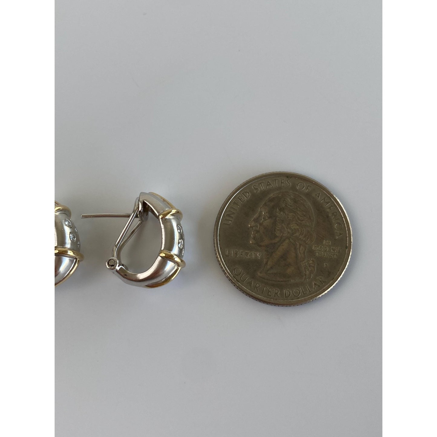 Vintage Solid 14k White & Yellow Gold Diamond Dotted Drop Earrings