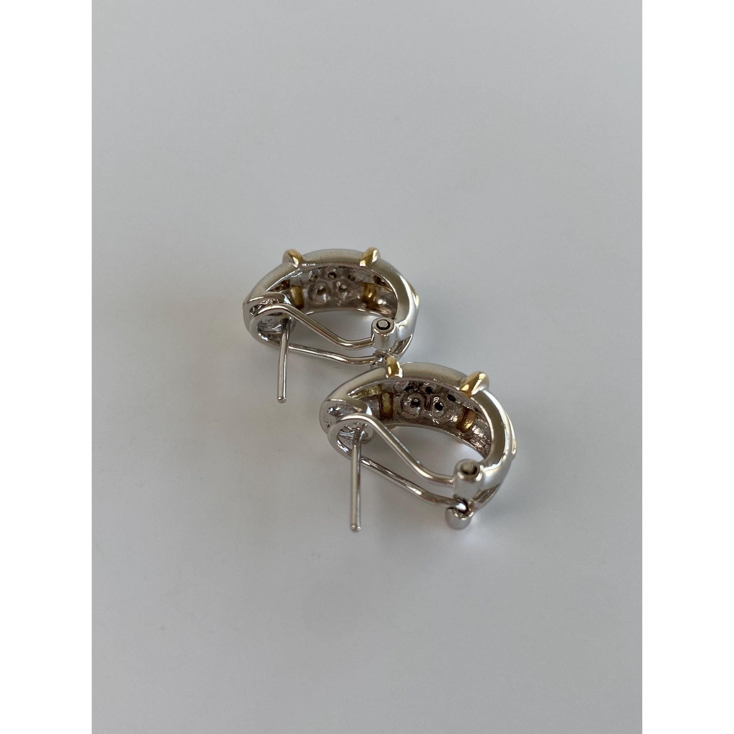 Vintage Solid 14k White & Yellow Gold Diamond Dotted Drop Earrings