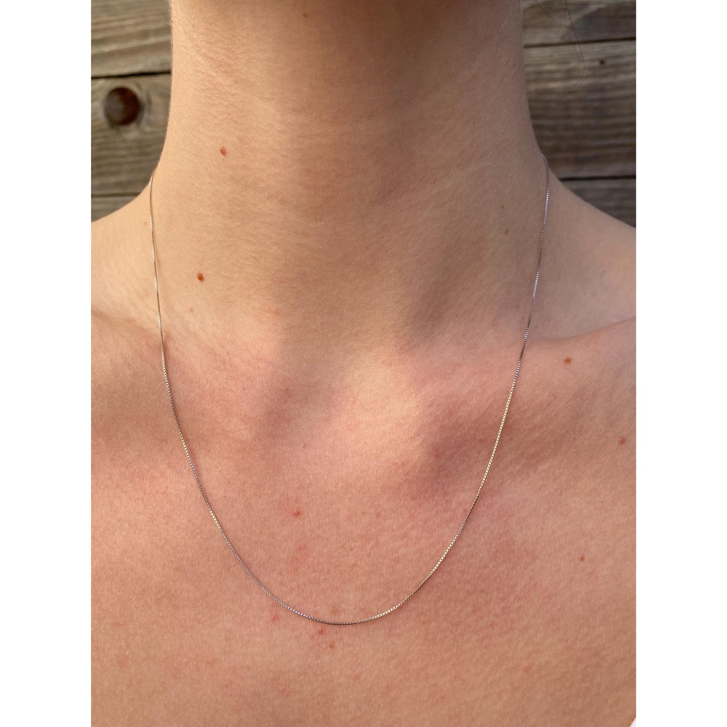 Solid 10k White Gold Dainty Box Chain Necklace - 18.75 inches