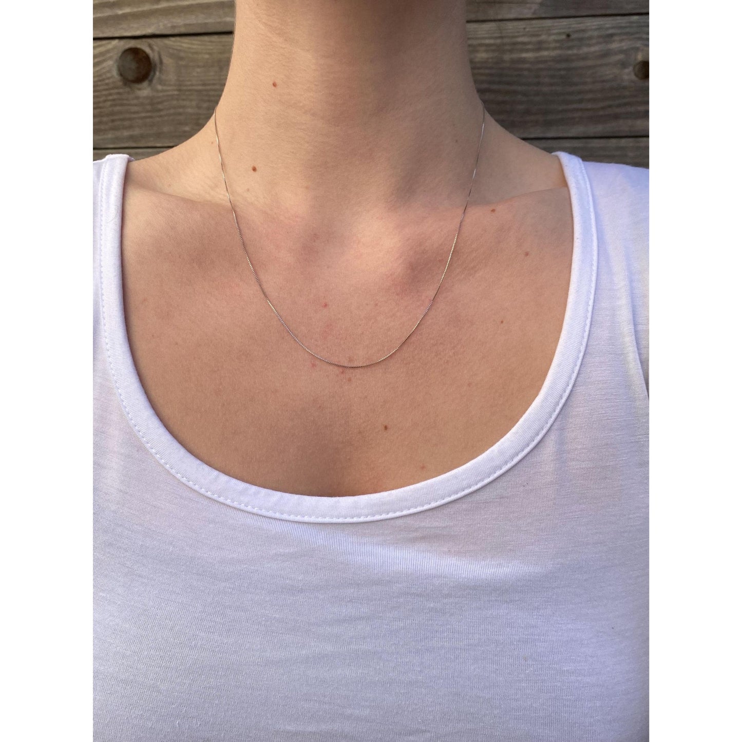 Solid 10k White Gold Dainty Box Chain Necklace - 18.75 inches