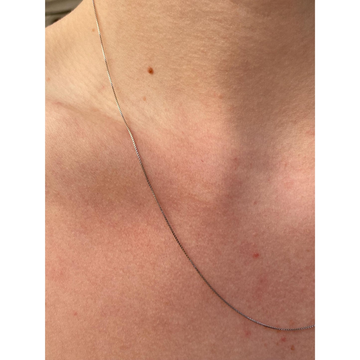 Solid 10k White Gold Dainty Box Chain Necklace - 18.75 inches