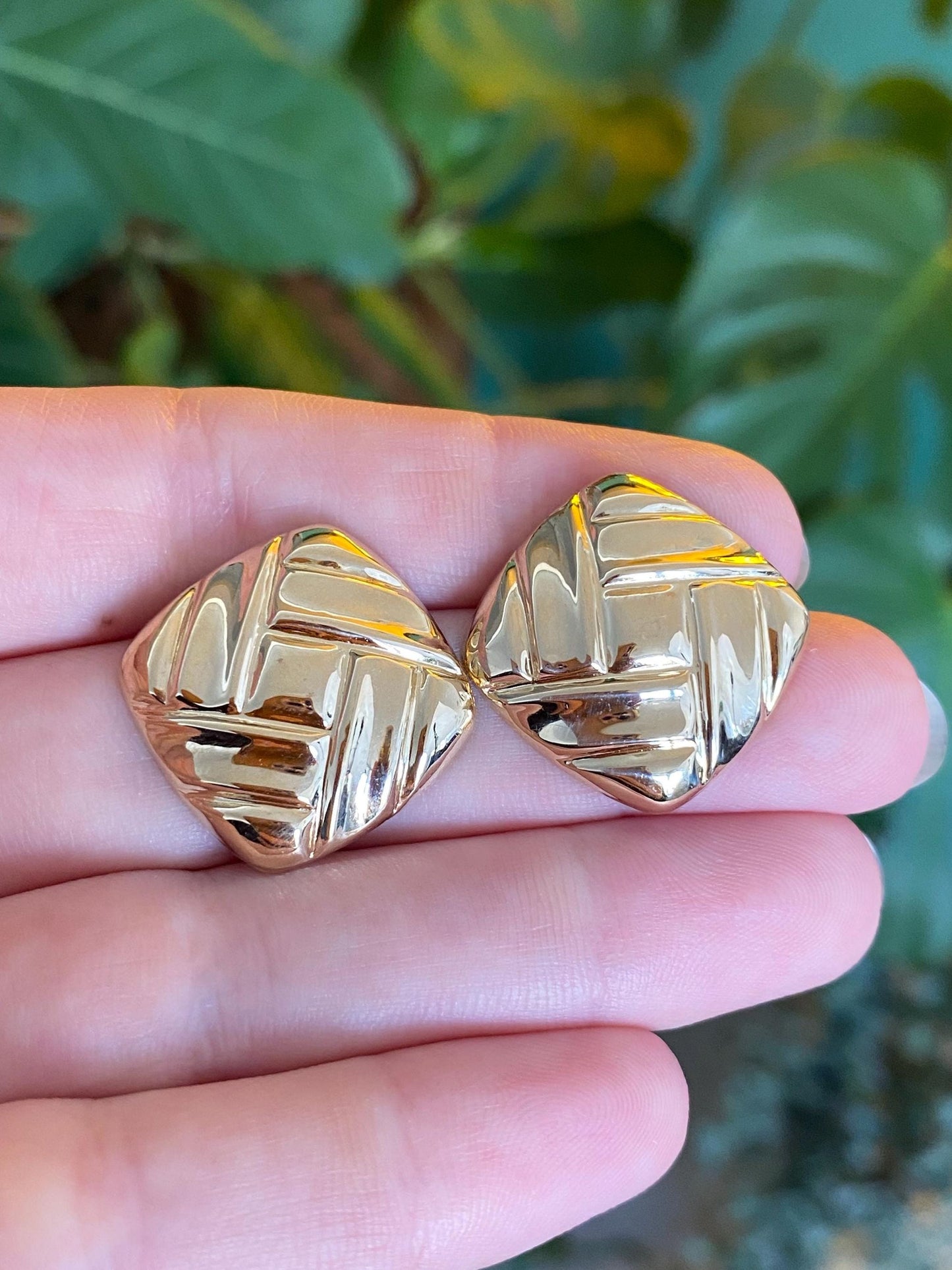 Vintage Solid 14k Yellow Gold Square Domed Stud Earrings