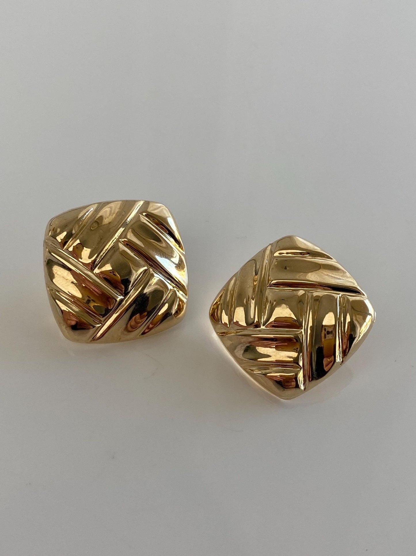 Vintage Solid 14k Yellow Gold Square Domed Stud Earrings