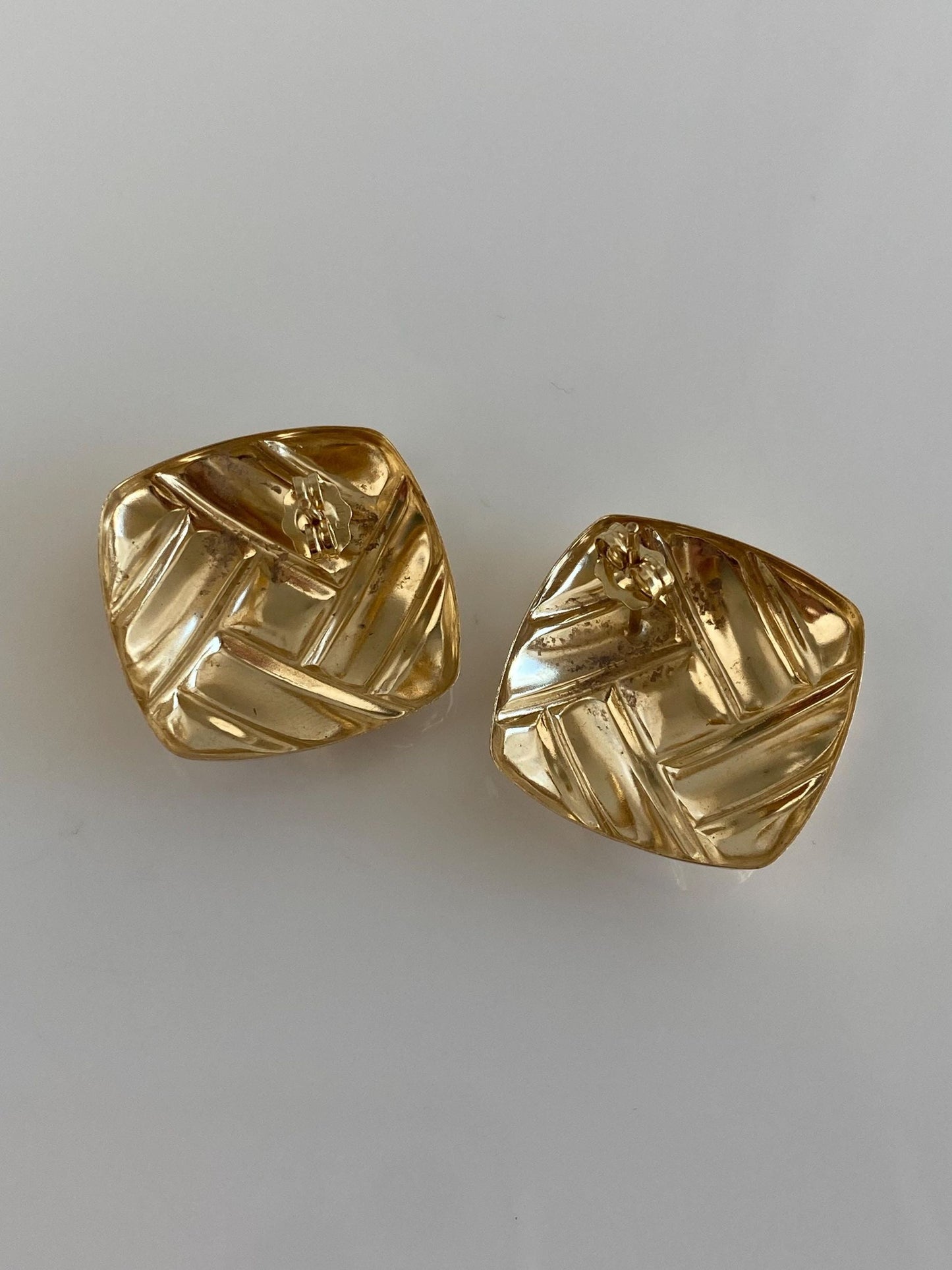 Vintage Solid 14k Yellow Gold Square Domed Stud Earrings