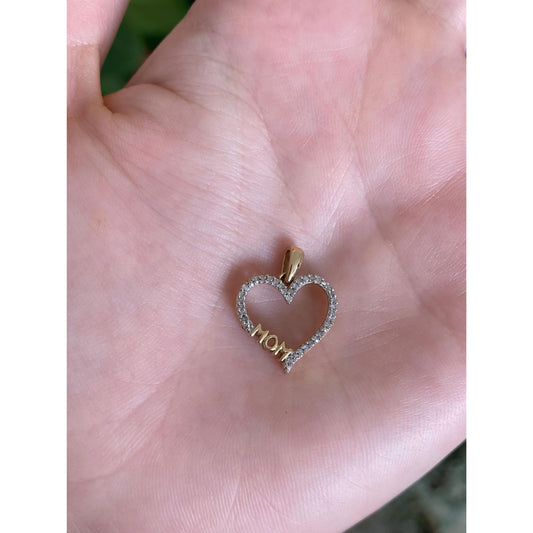Solid 10k Yellow Gold Diamond 'Mom' Heart Charm