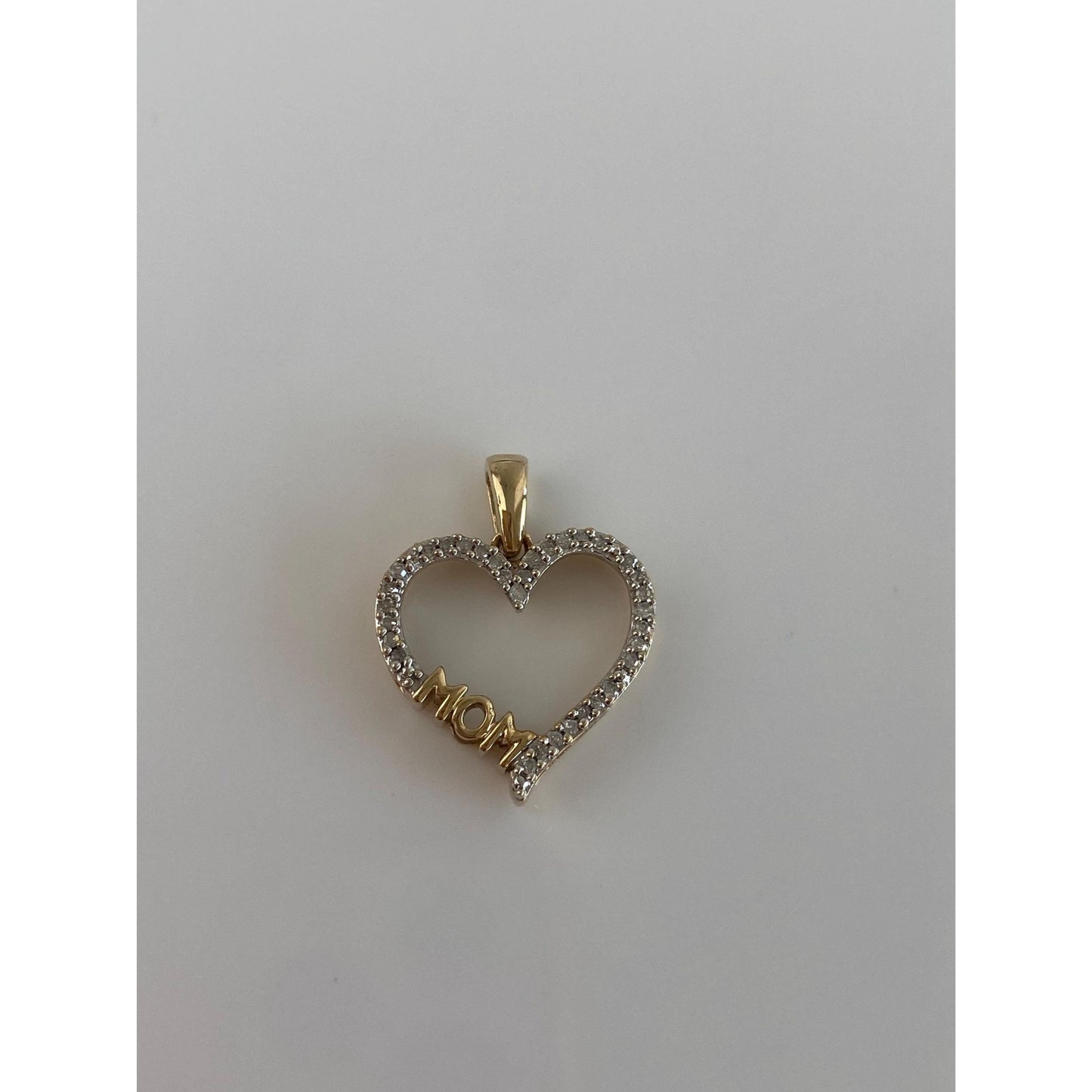 Solid 10k Yellow Gold Diamond 'Mom' Heart Charm