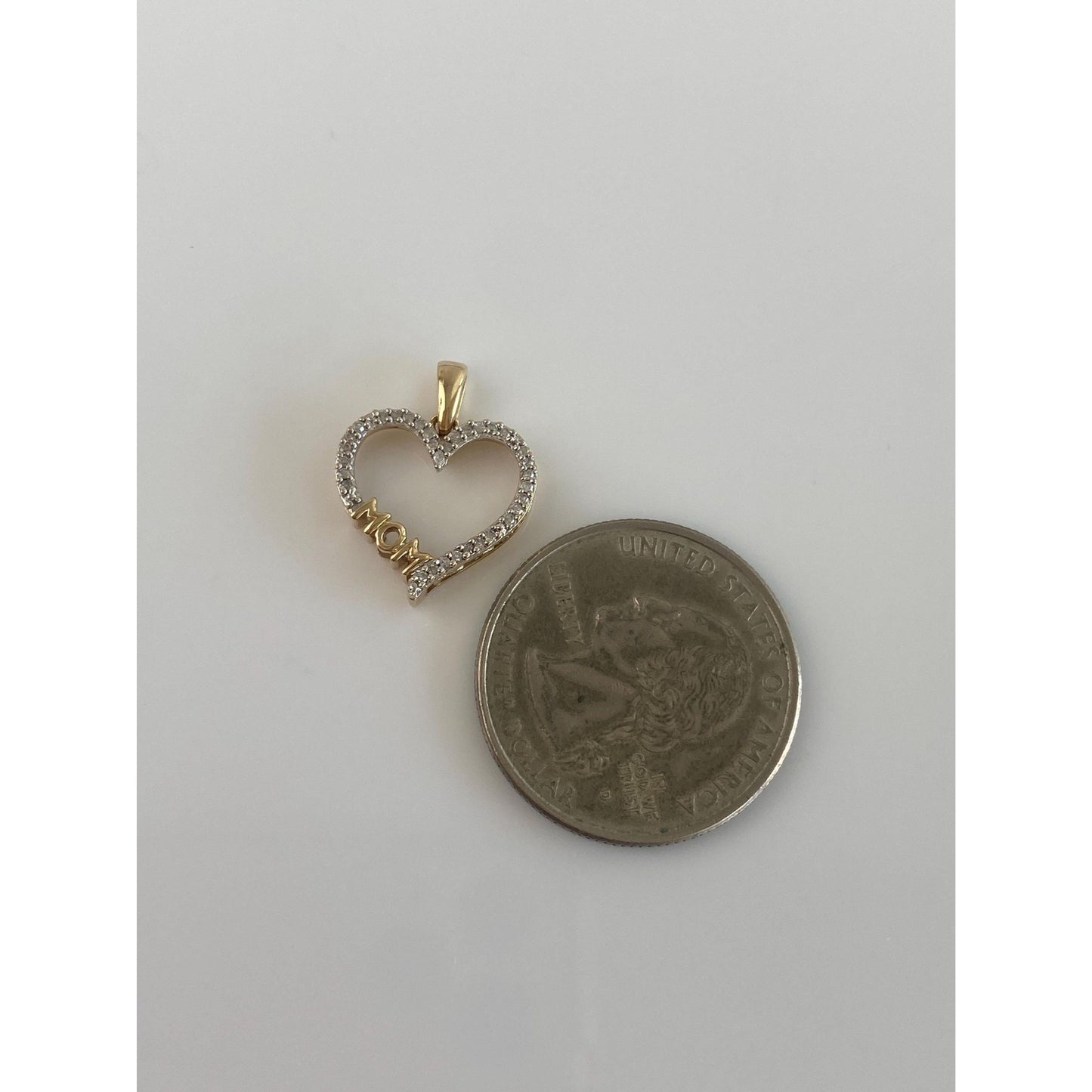 Solid 10k Yellow Gold Diamond 'Mom' Heart Charm