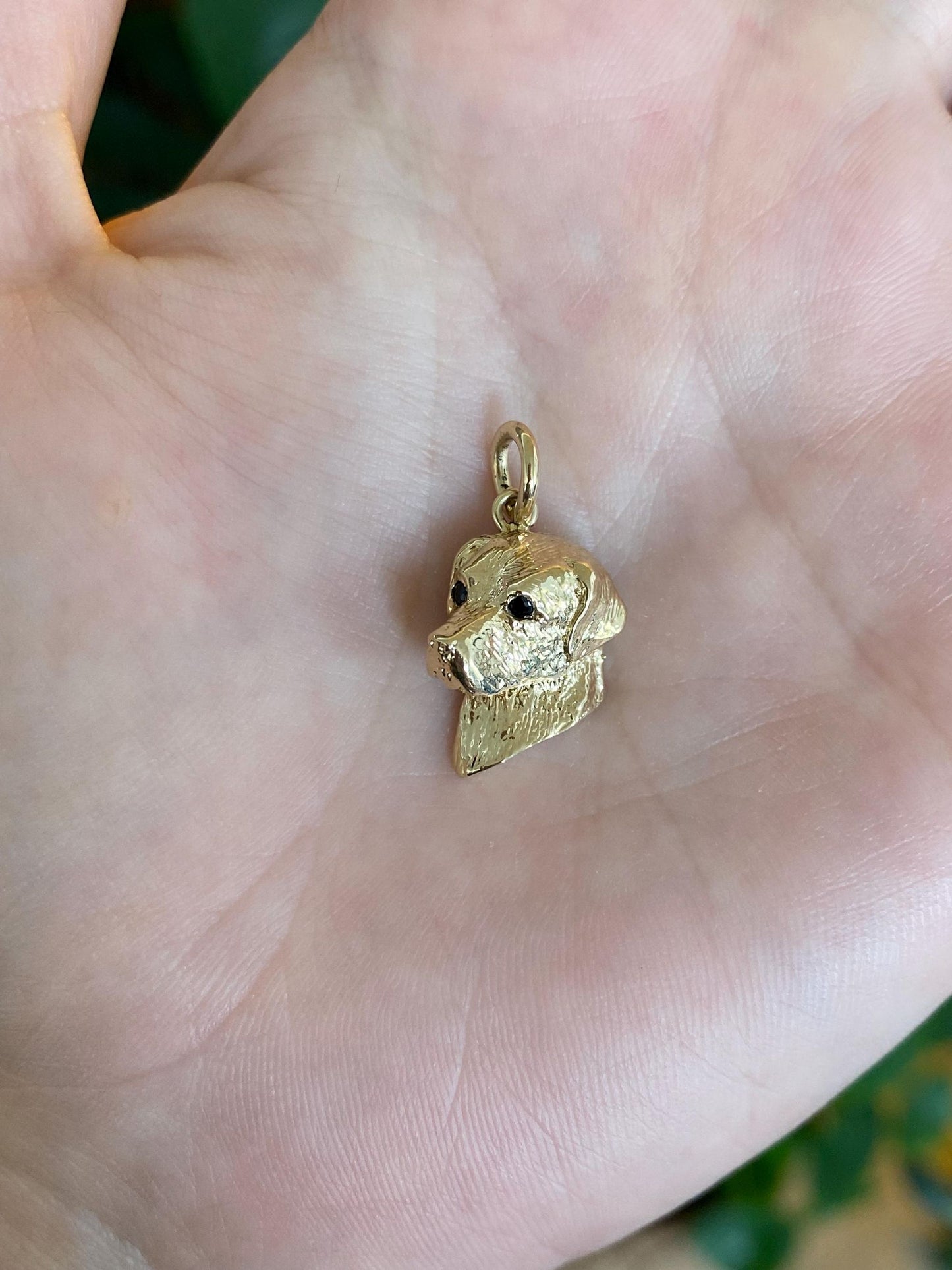 Vintage Solid 14k Yellow Gold Blue Sapphire Eyes Labrador Dog Charm