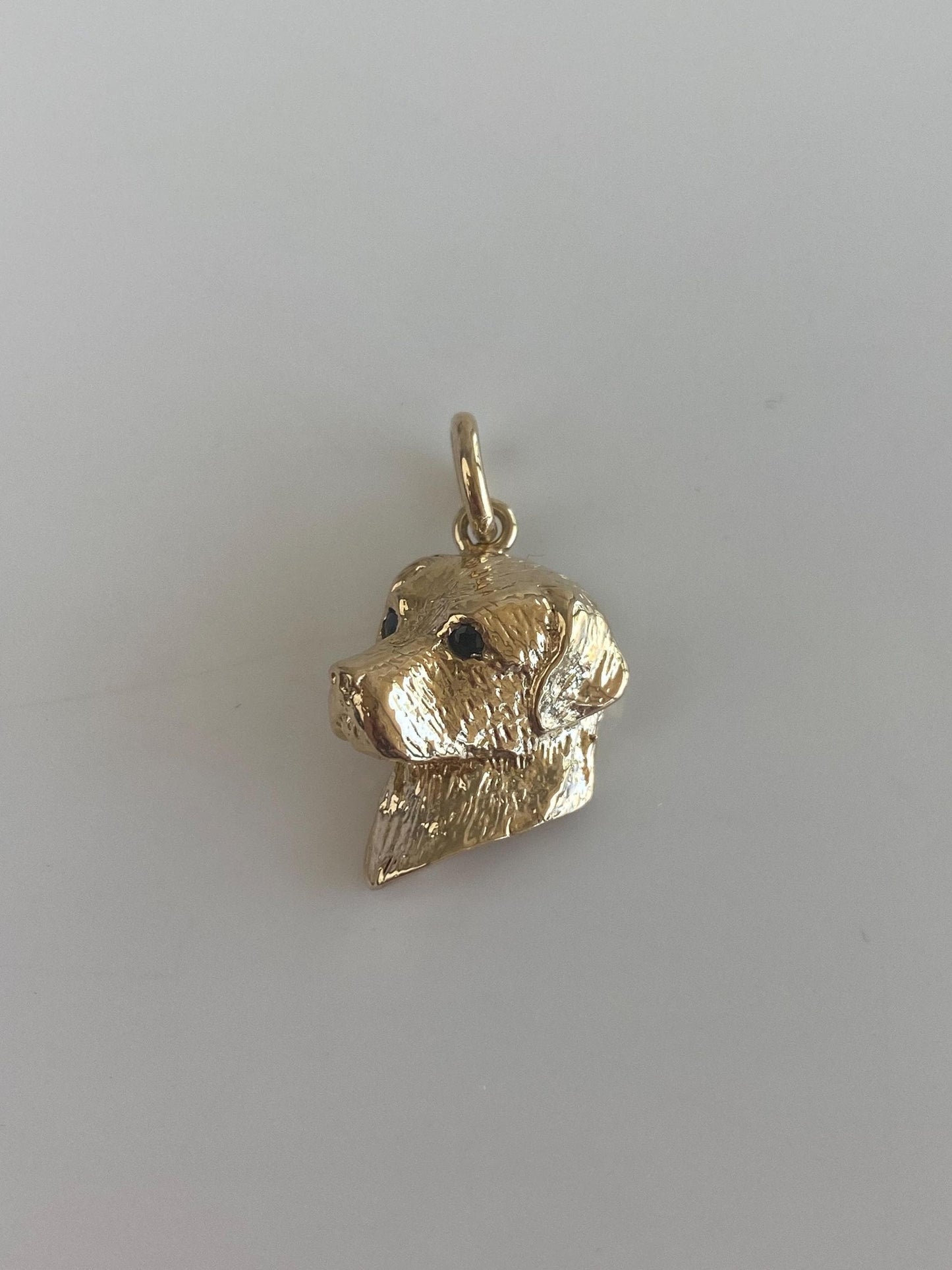 Vintage Solid 14k Yellow Gold Blue Sapphire Eyes Labrador Dog Charm