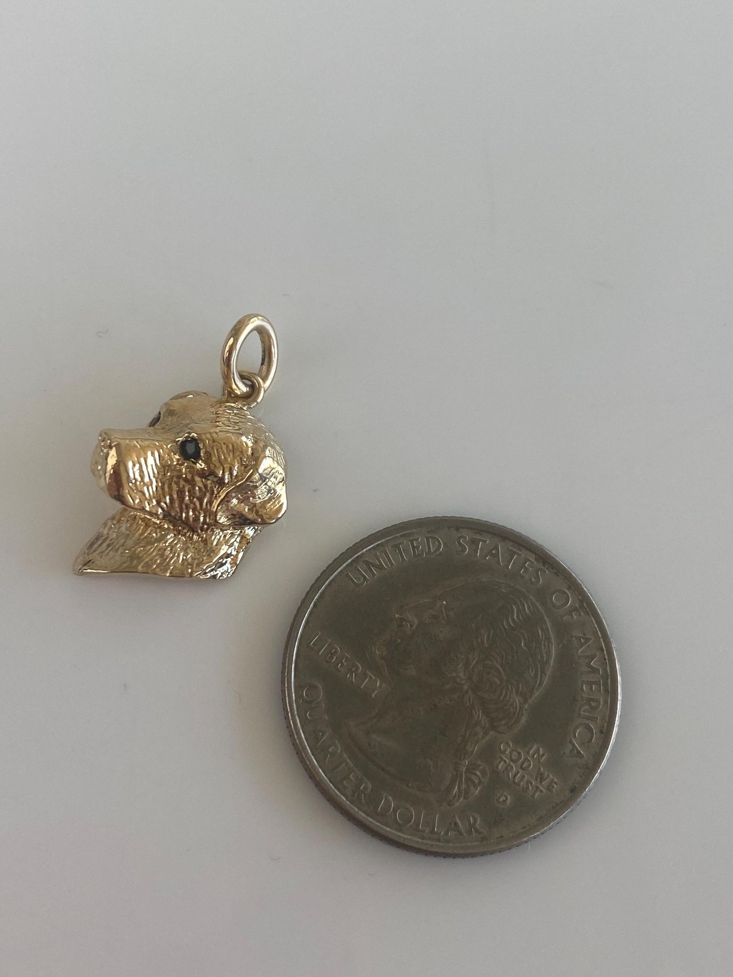 Vintage Solid 14k Yellow Gold Blue Sapphire Eyes Labrador Dog Charm