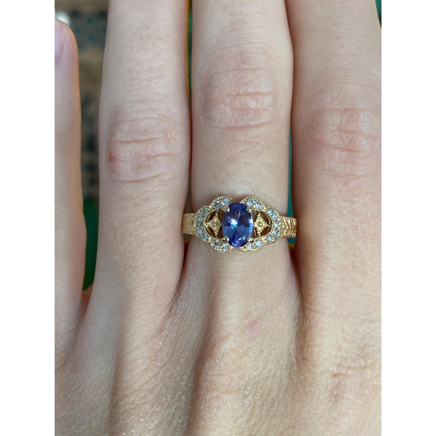 Solid 14k Yellow Gold Diamond Tanzanite Ring - Size 6