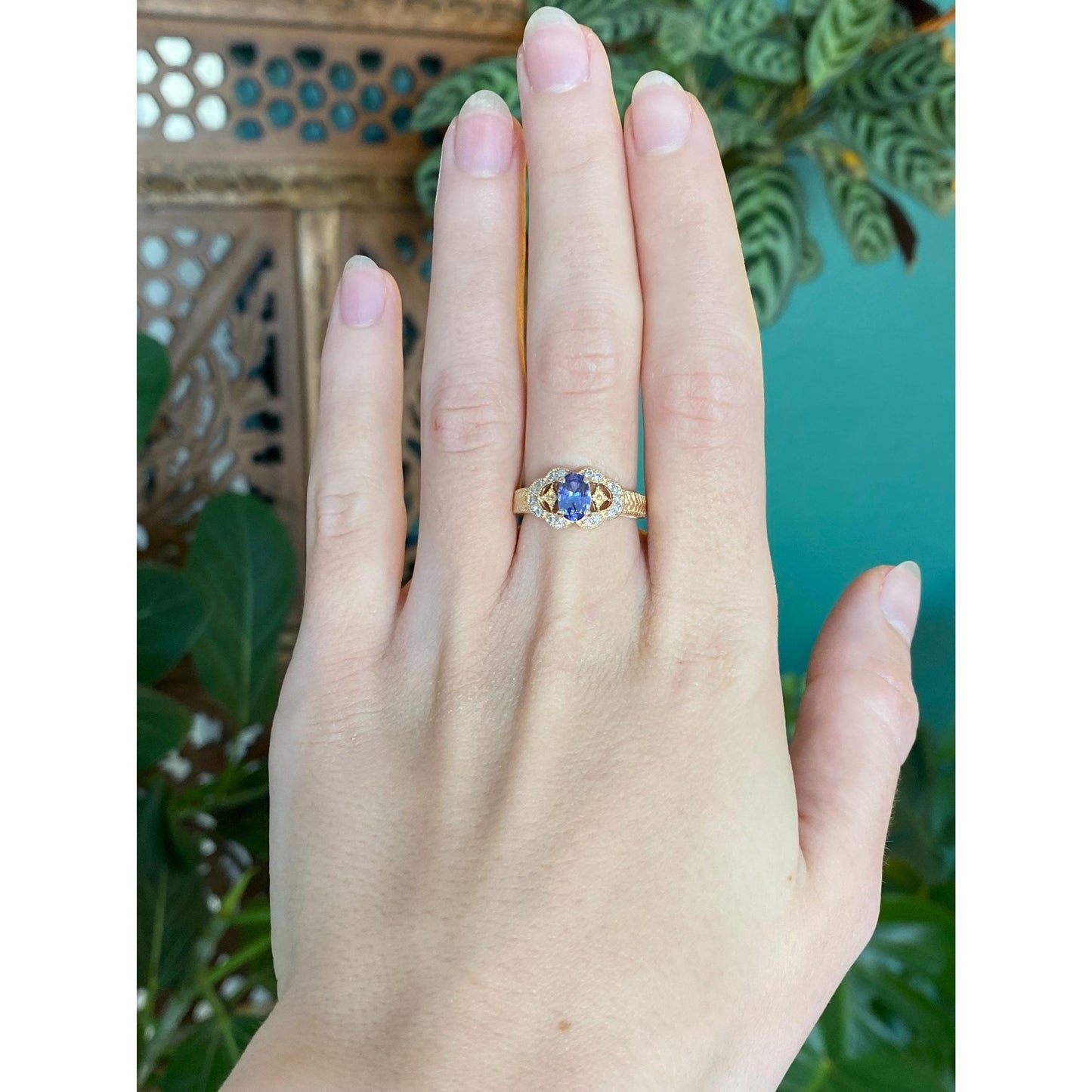 Solid 14k Yellow Gold Diamond Tanzanite Ring - Size 6
