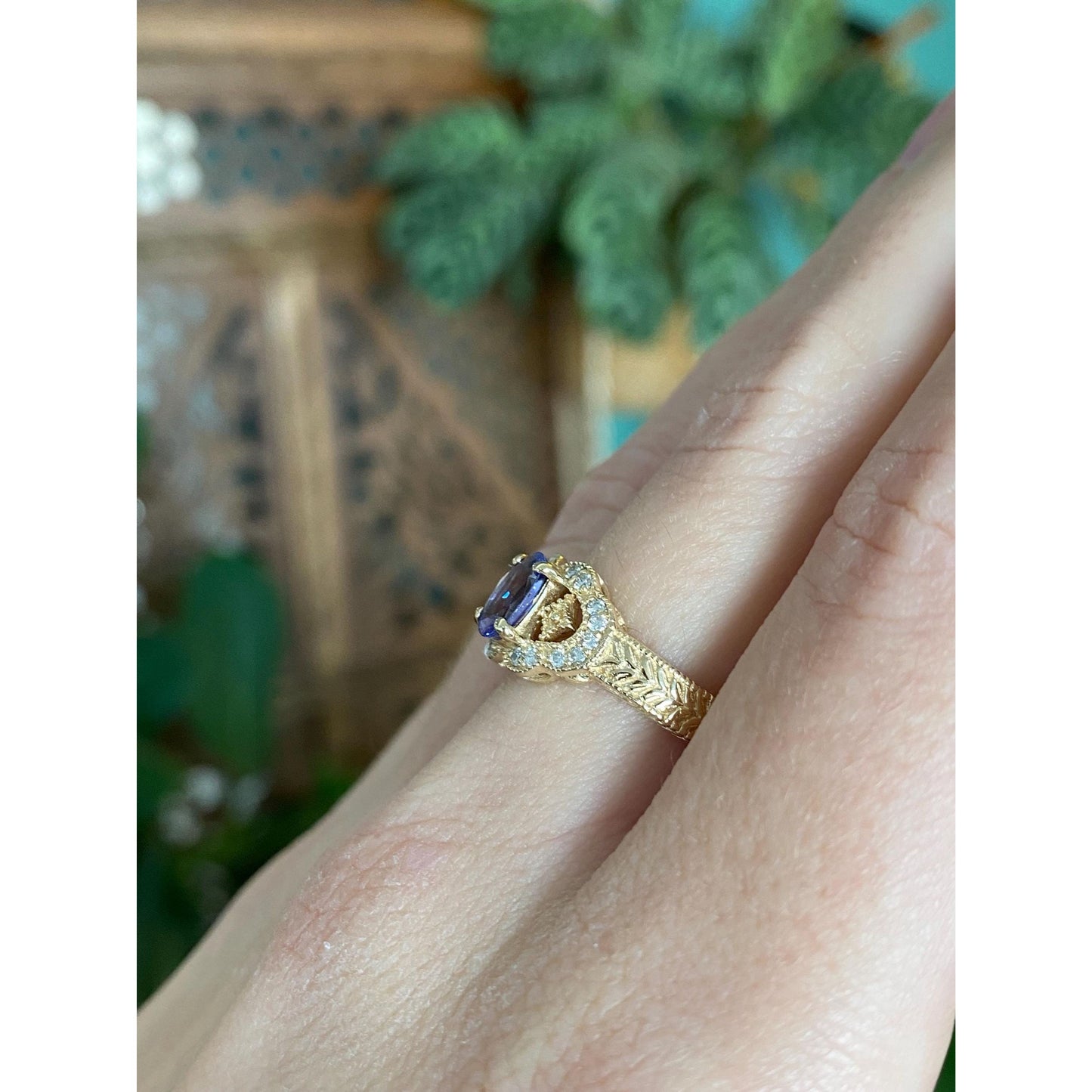 Solid 14k Yellow Gold Diamond Tanzanite Ring - Size 6