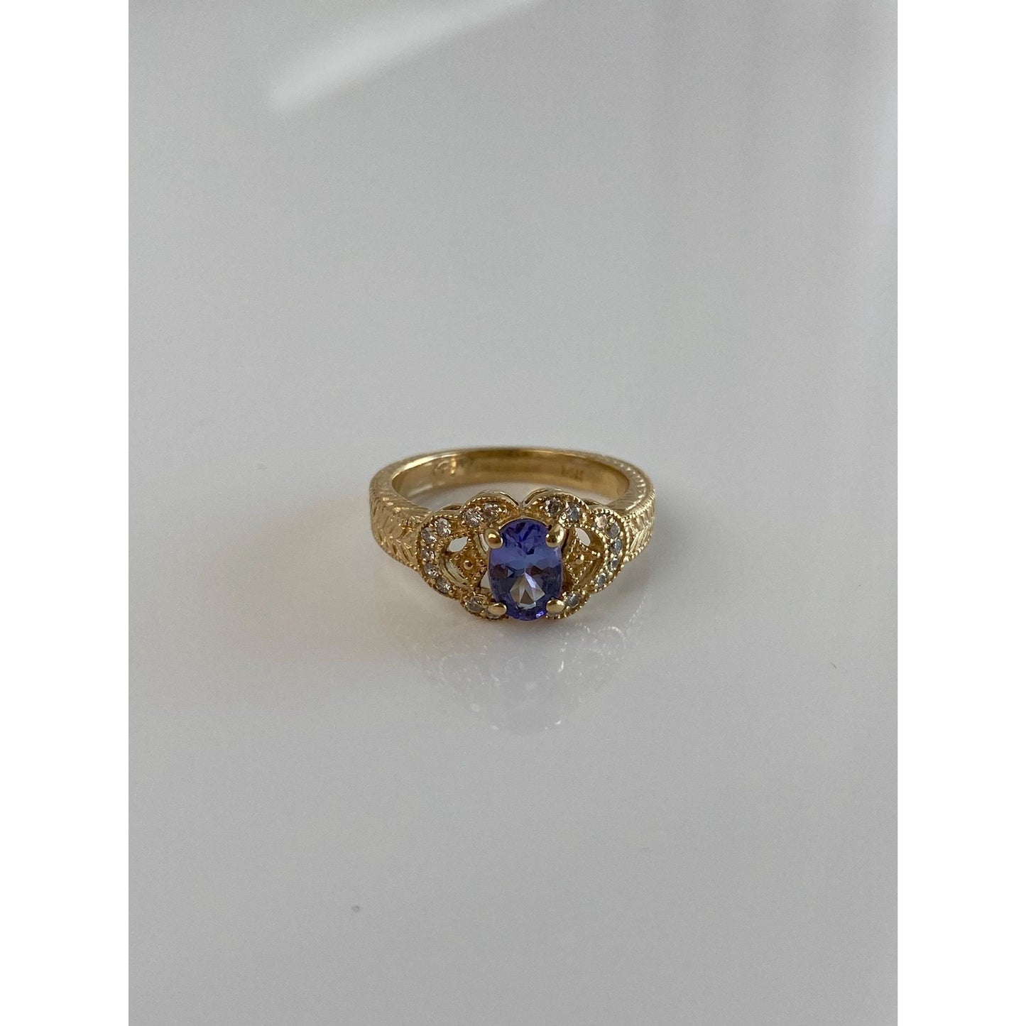 Solid 14k Yellow Gold Diamond Tanzanite Ring - Size 6