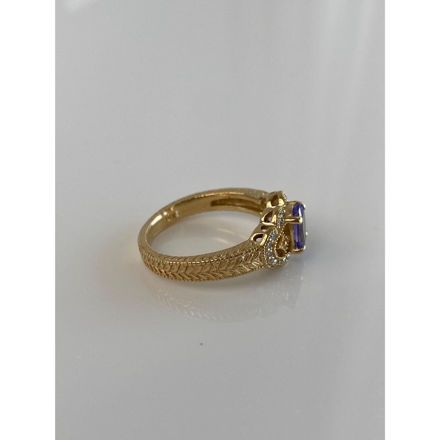 Solid 14k Yellow Gold Diamond Tanzanite Ring - Size 6
