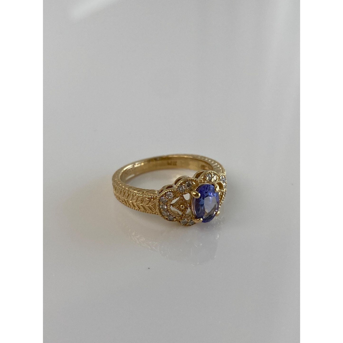 Solid 14k Yellow Gold Diamond Tanzanite Ring - Size 6