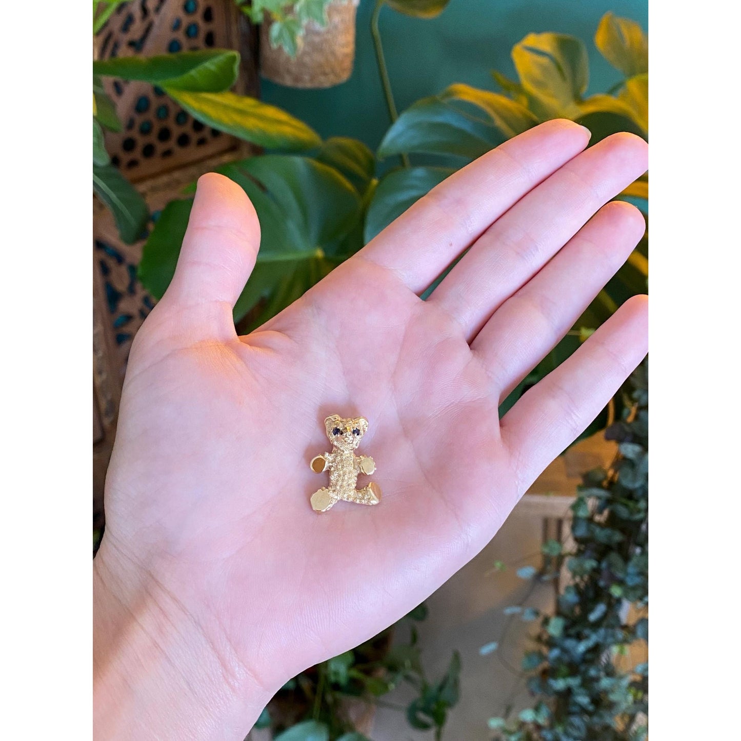 Solid 14k Yellow Gold Sapphire Teddy Bear Charm