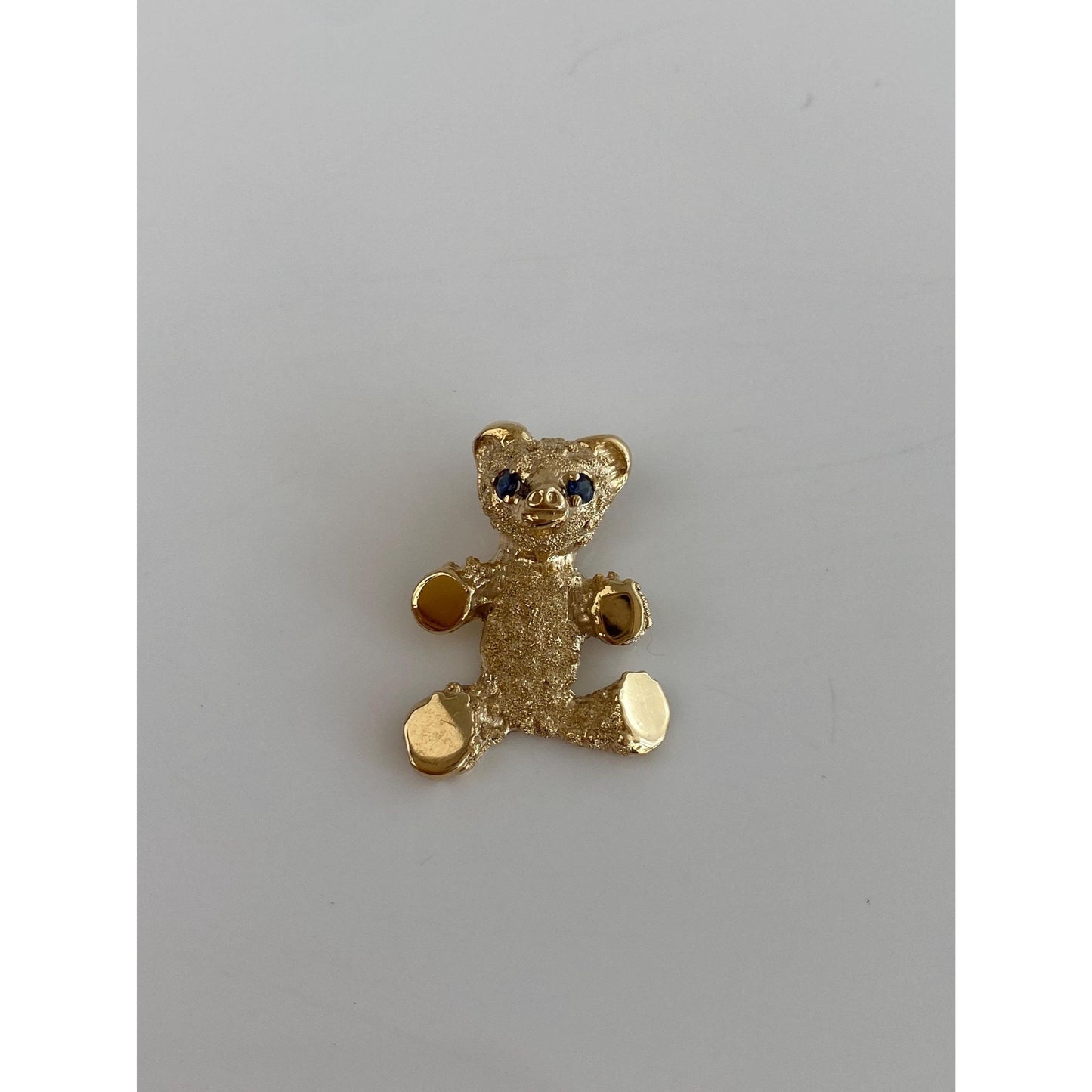 Solid 14k Yellow Gold Sapphire Teddy Bear Charm