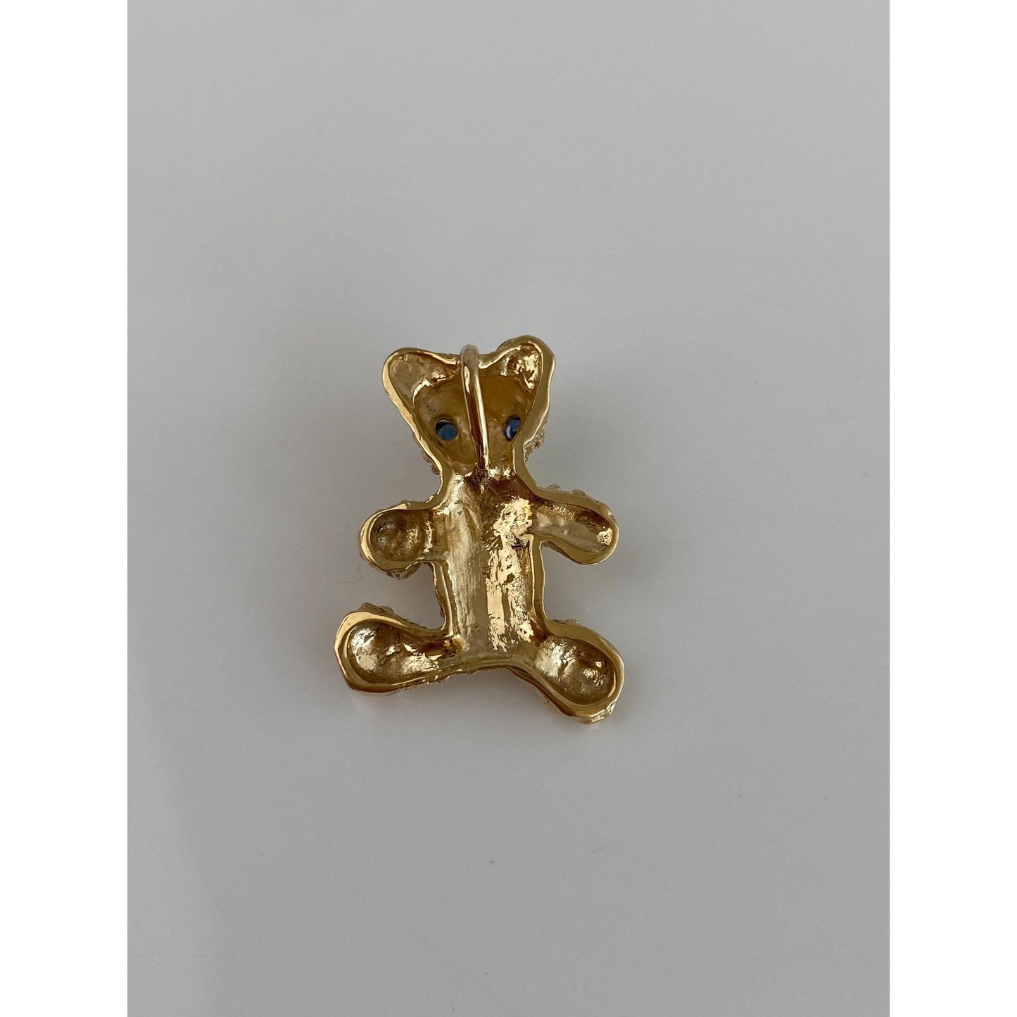 Solid 14k Yellow Gold Sapphire Teddy Bear Charm