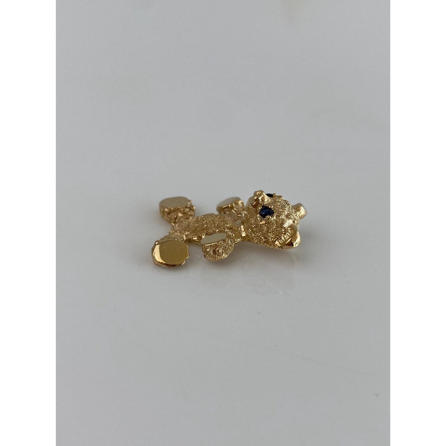 Solid 14k Yellow Gold Sapphire Teddy Bear Charm