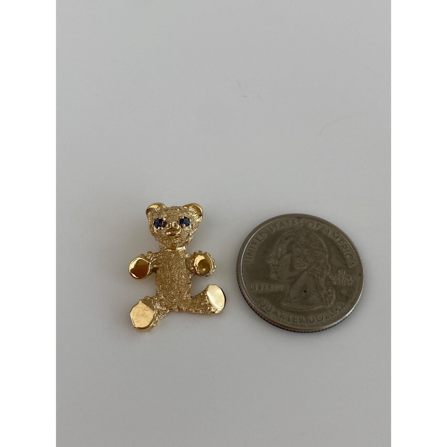 Solid 14k Yellow Gold Sapphire Teddy Bear Charm