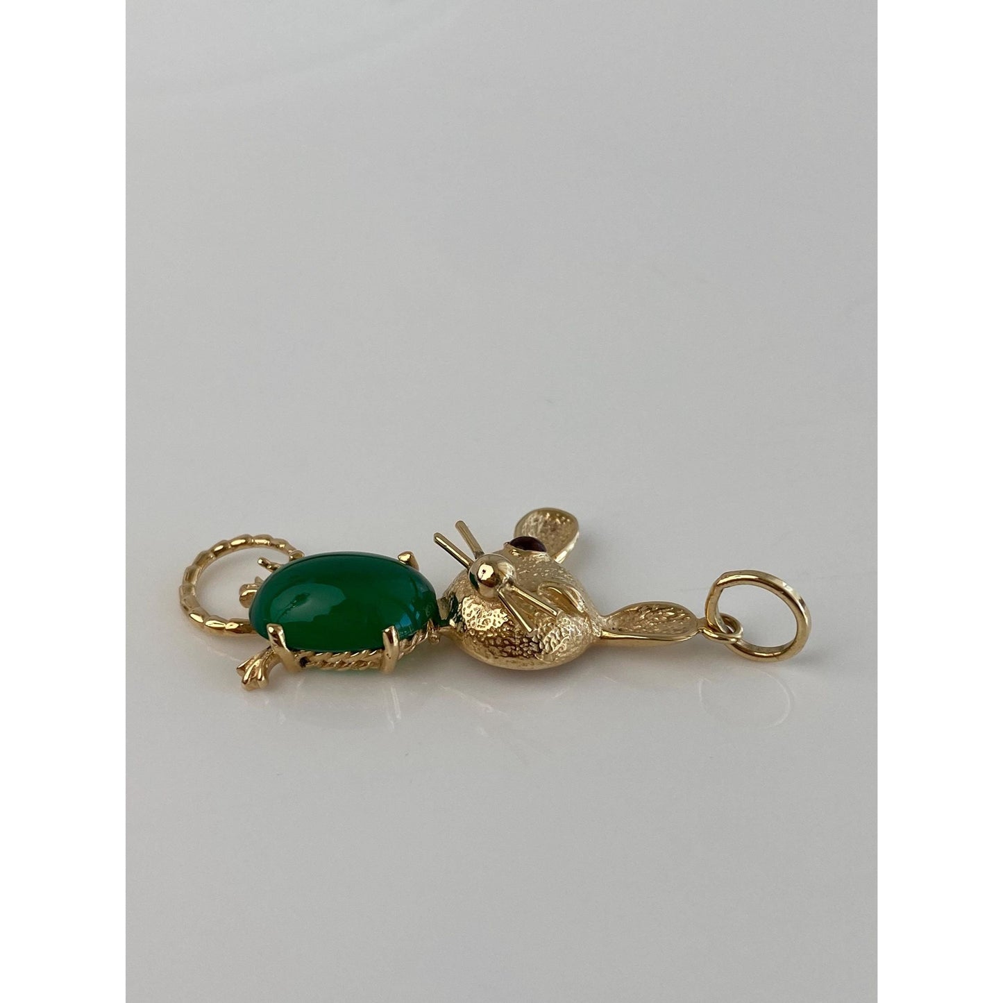 Vintage Solid 14k Yellow Gold Citrine Green Chalcedony Mouse Charm