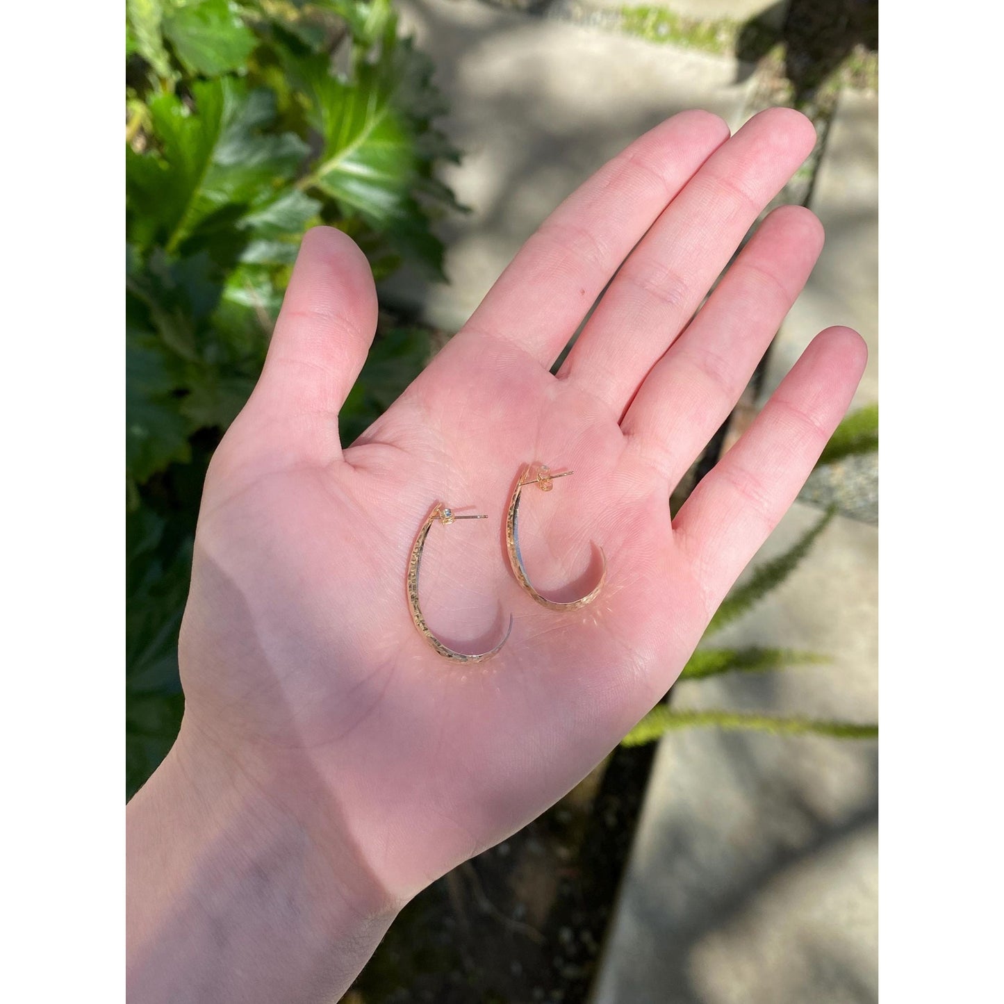 Vintage Solid 14k Yellow Gold Textured Oval Half Hoop Earrings