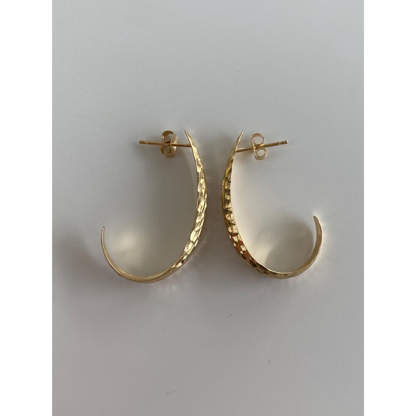 Vintage Solid 14k Yellow Gold Textured Oval Half Hoop Earrings