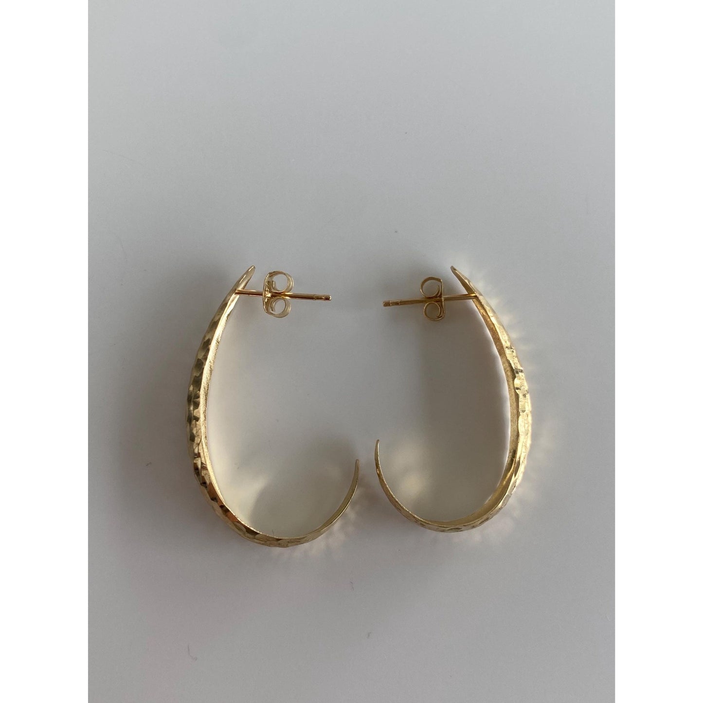 Vintage Solid 14k Yellow Gold Textured Oval Half Hoop Earrings