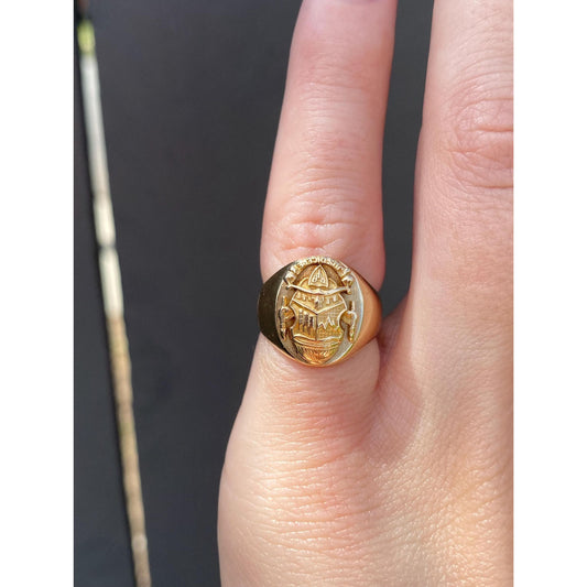 Vintage Solid 14k Yellow Gold Crest Signet Ring - Size 3.25