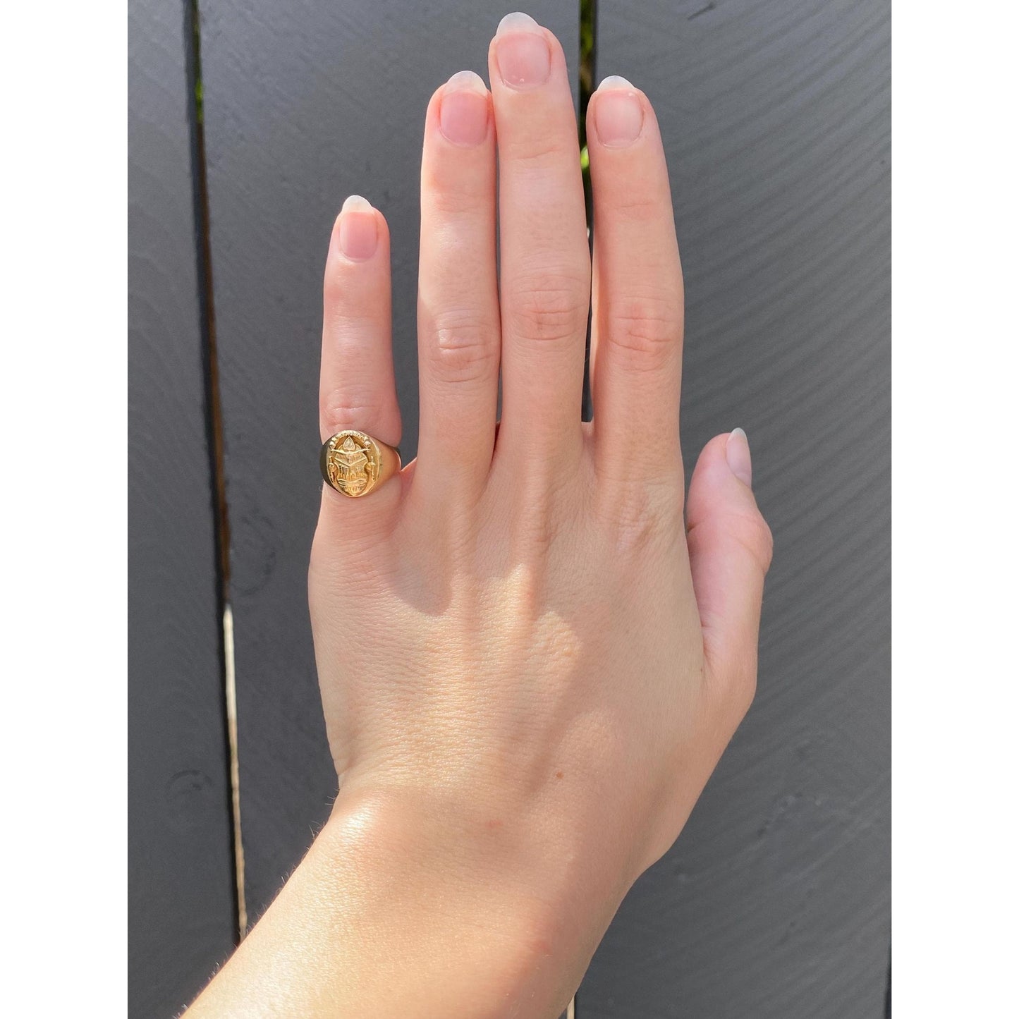 Vintage Solid 14k Yellow Gold Crest Signet Ring - Size 3.25