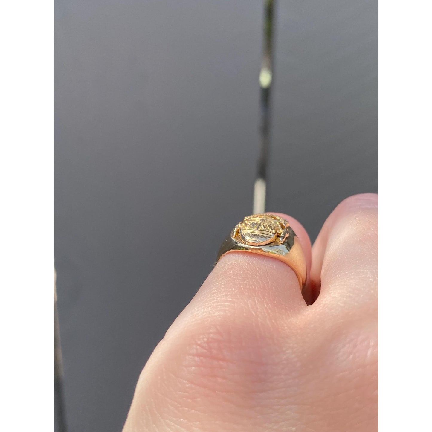 Vintage Solid 14k Yellow Gold Crest Signet Ring - Size 3.25