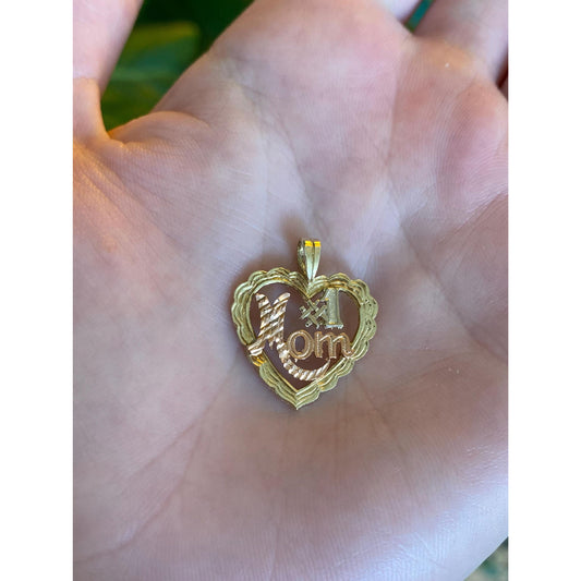 Solid 14k Tri Tone Gold #1 Mom Heart Charm