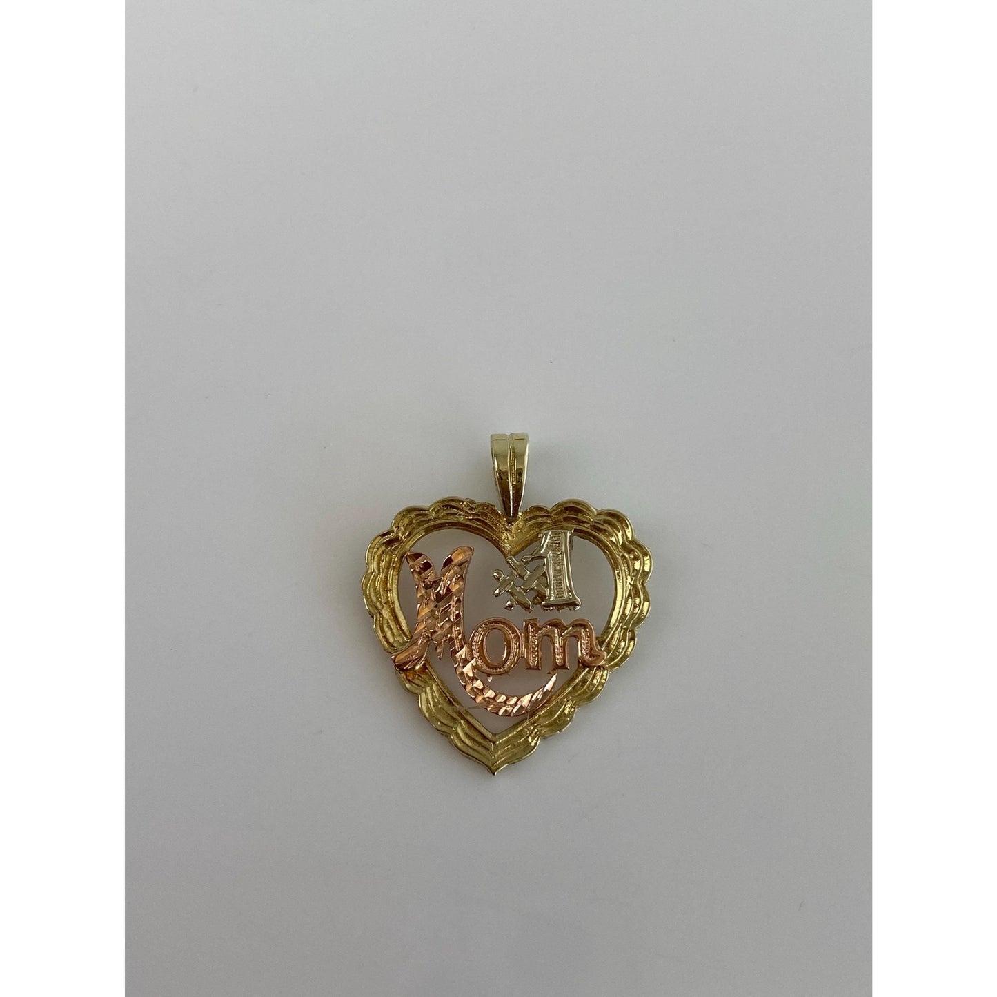 Solid 14k Tri Tone Gold #1 Mom Heart Charm