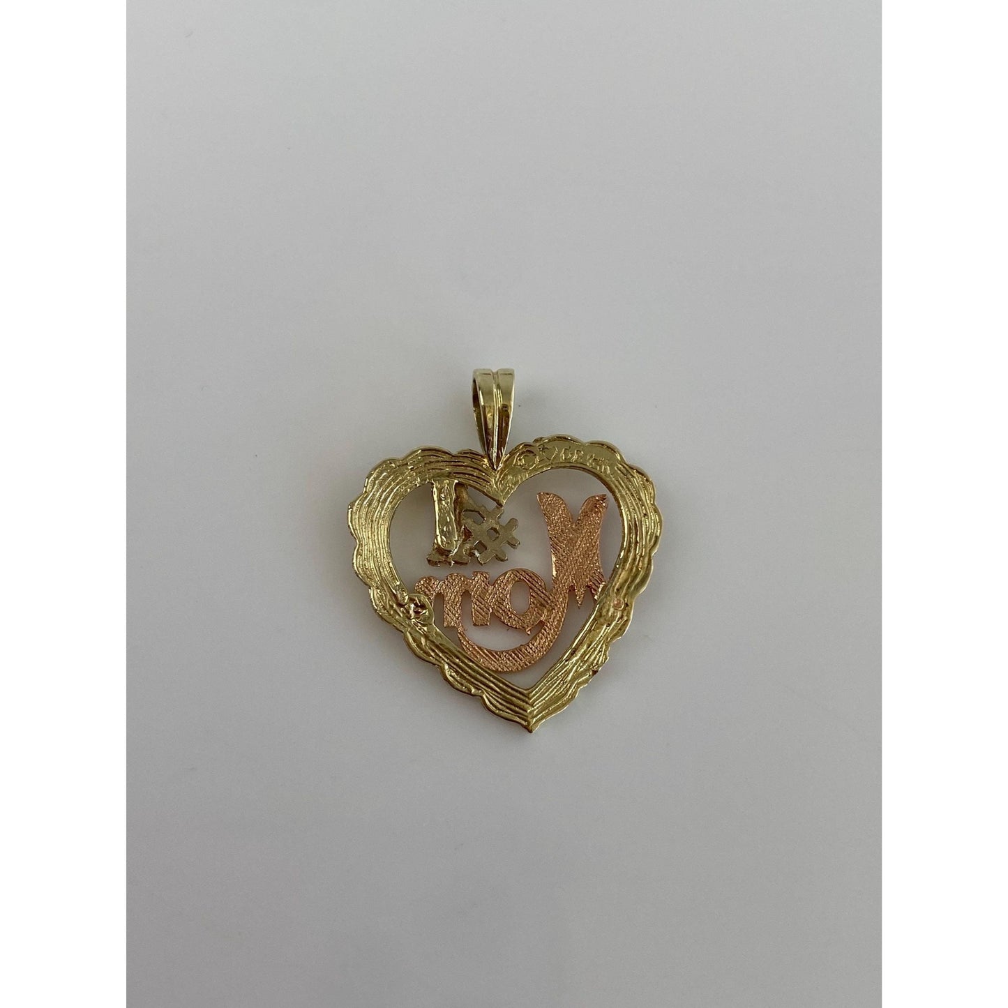 Solid 14k Tri Tone Gold #1 Mom Heart Charm
