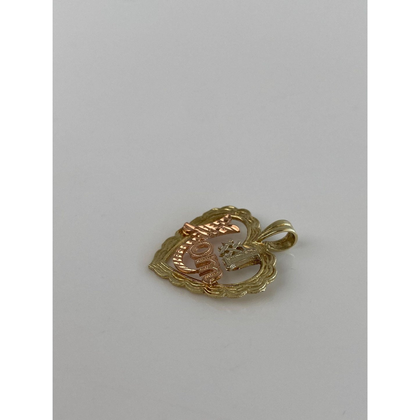 Solid 14k Tri Tone Gold #1 Mom Heart Charm