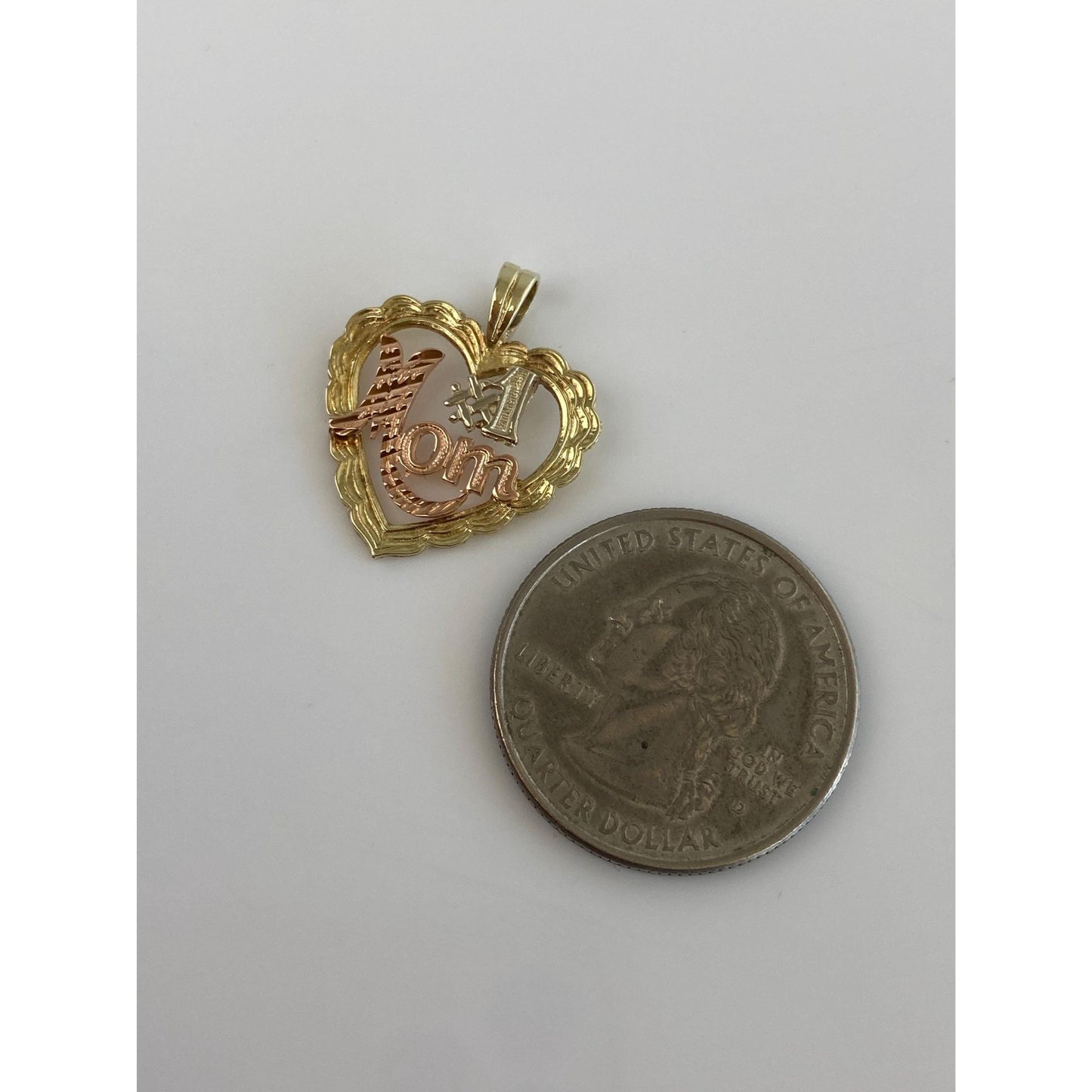 Solid 14k Tri Tone Gold #1 Mom Heart Charm