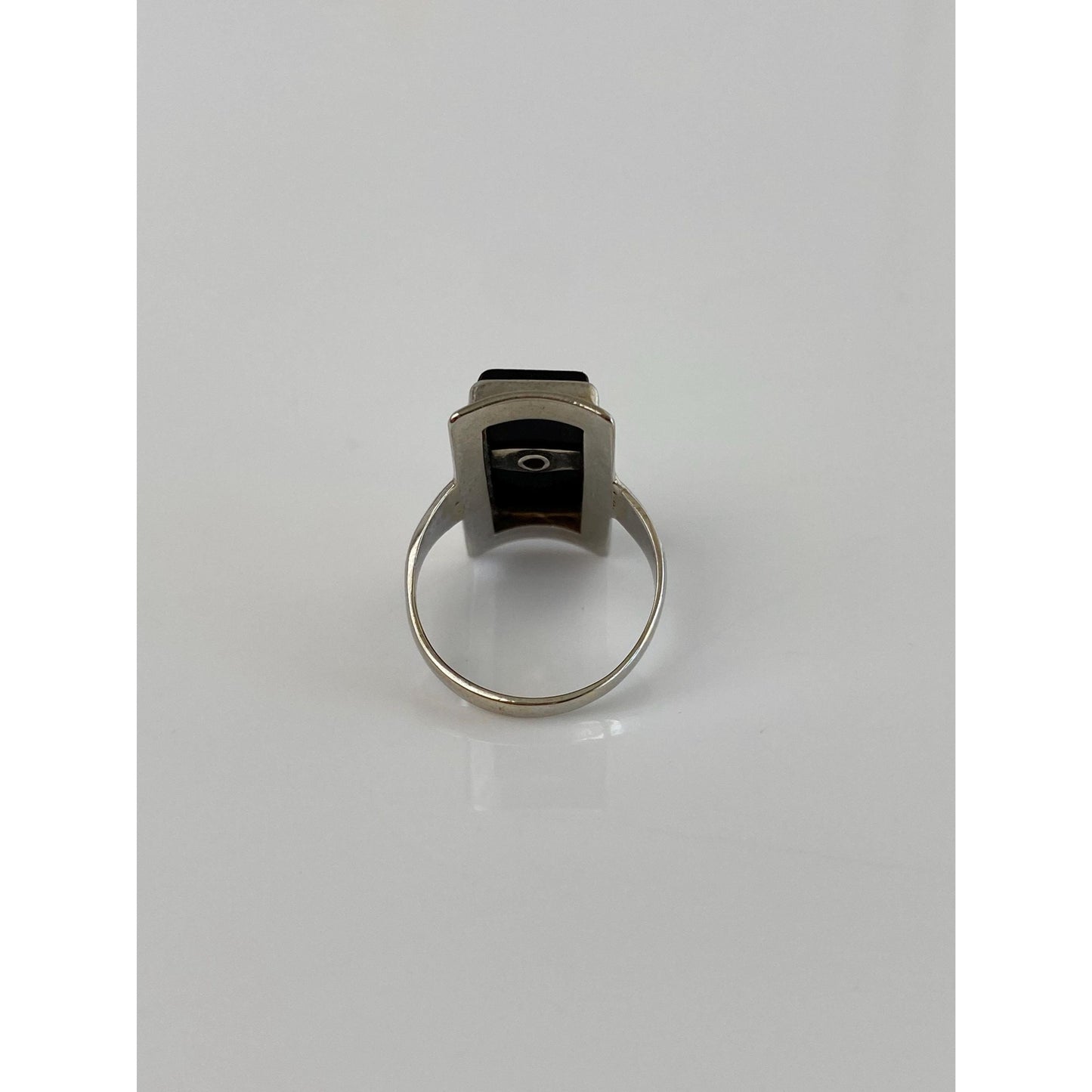 Vintage Solid 18k White Gold Diamond Onyx Ring - Size 5