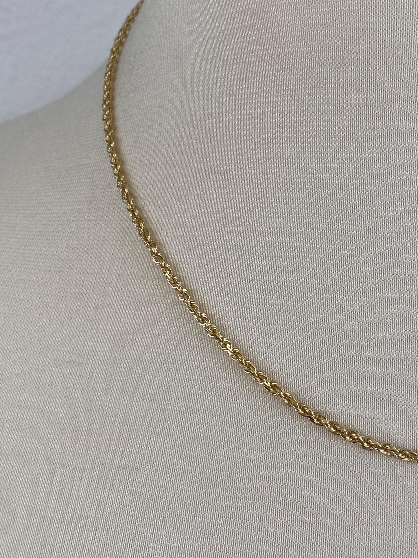 Vintage Solid 14k Yellow Gold Rope Chain Necklace - 18.5 inches