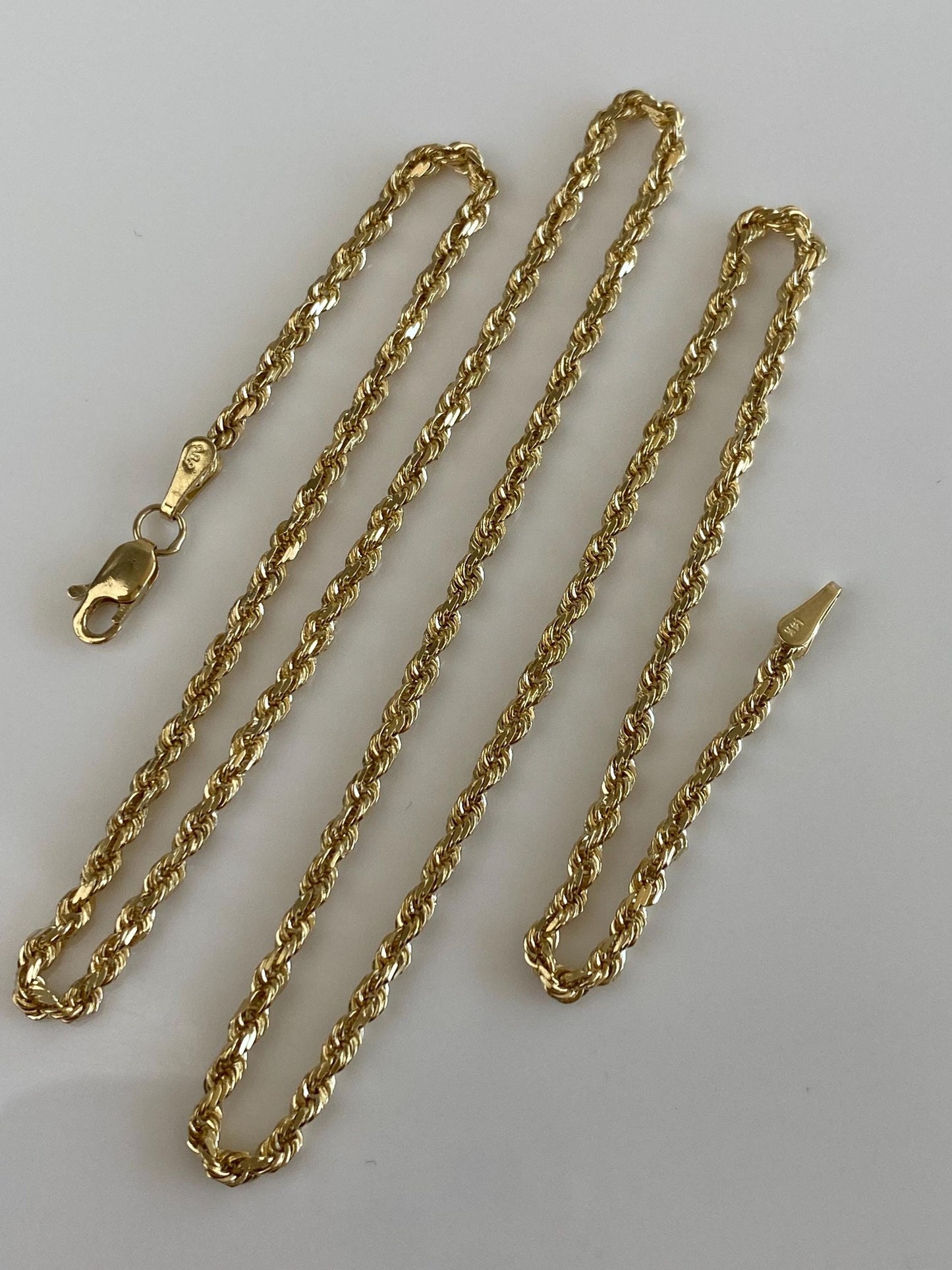 Vintage Solid 14k Yellow Gold Rope Chain Necklace - 18.5 inches