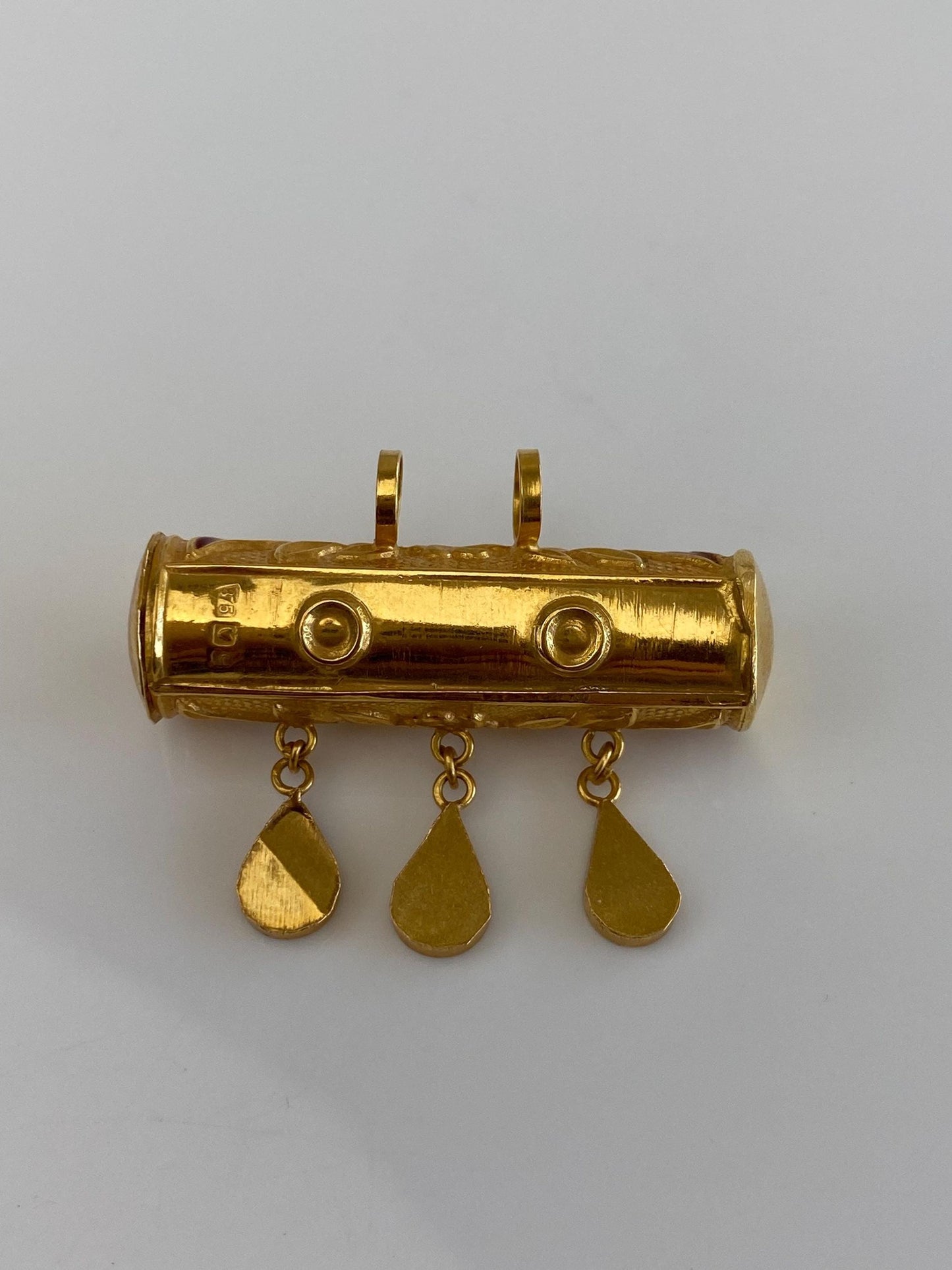 Vintage 22k Yellow Gold Red Blue Enamel Teardrop Fringe Tube Charm