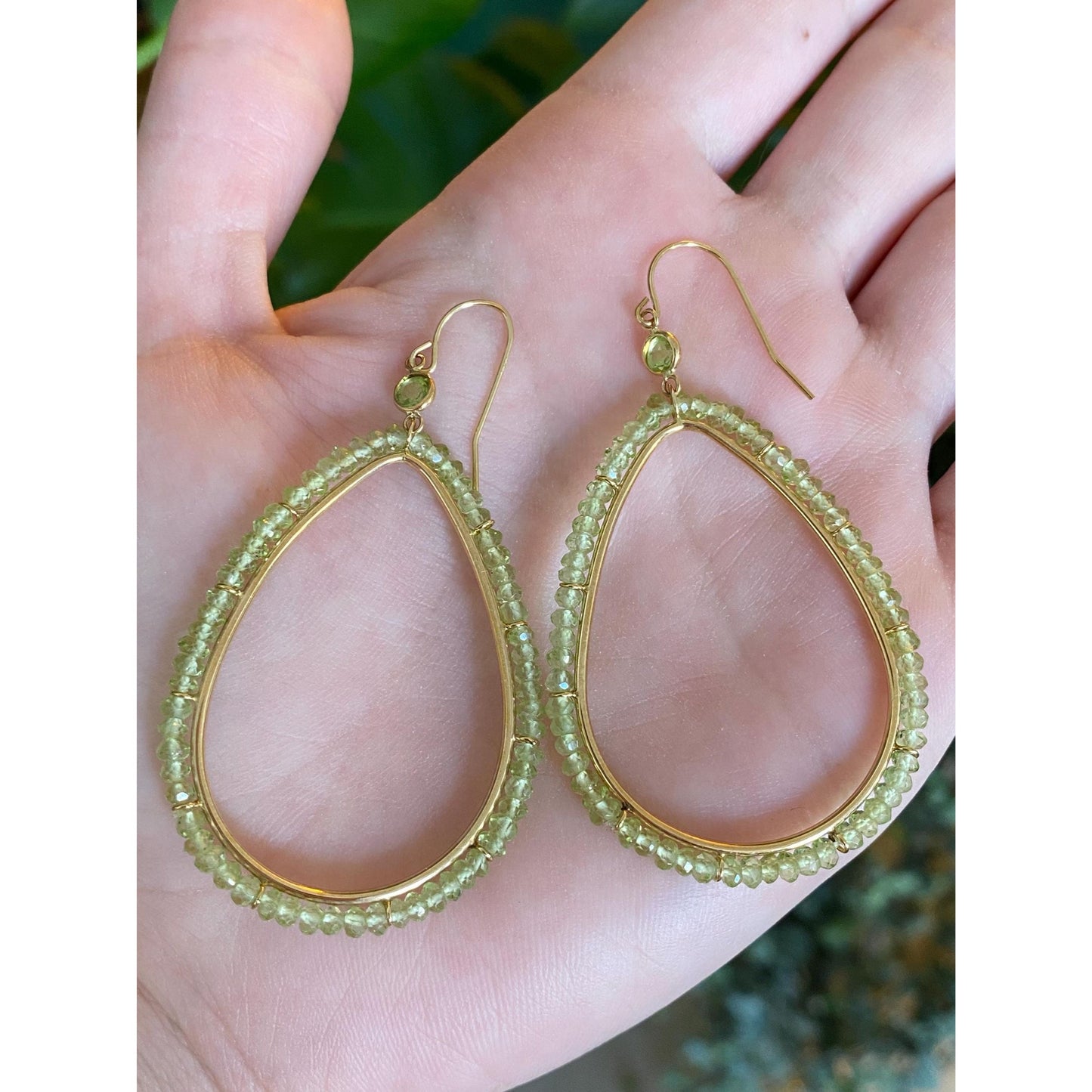 Solid 14k Yellow Gold Peridot Drop Dangle Earrings