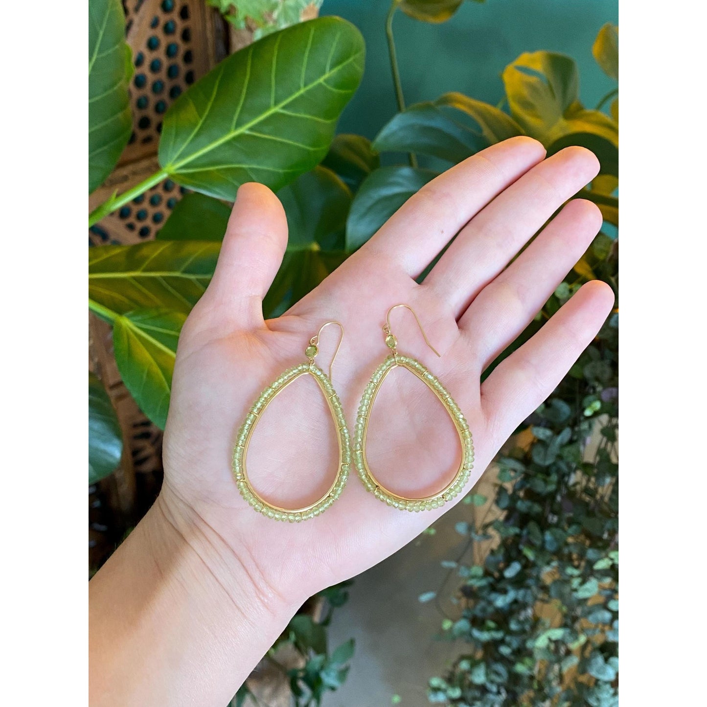 Solid 14k Yellow Gold Peridot Drop Dangle Earrings