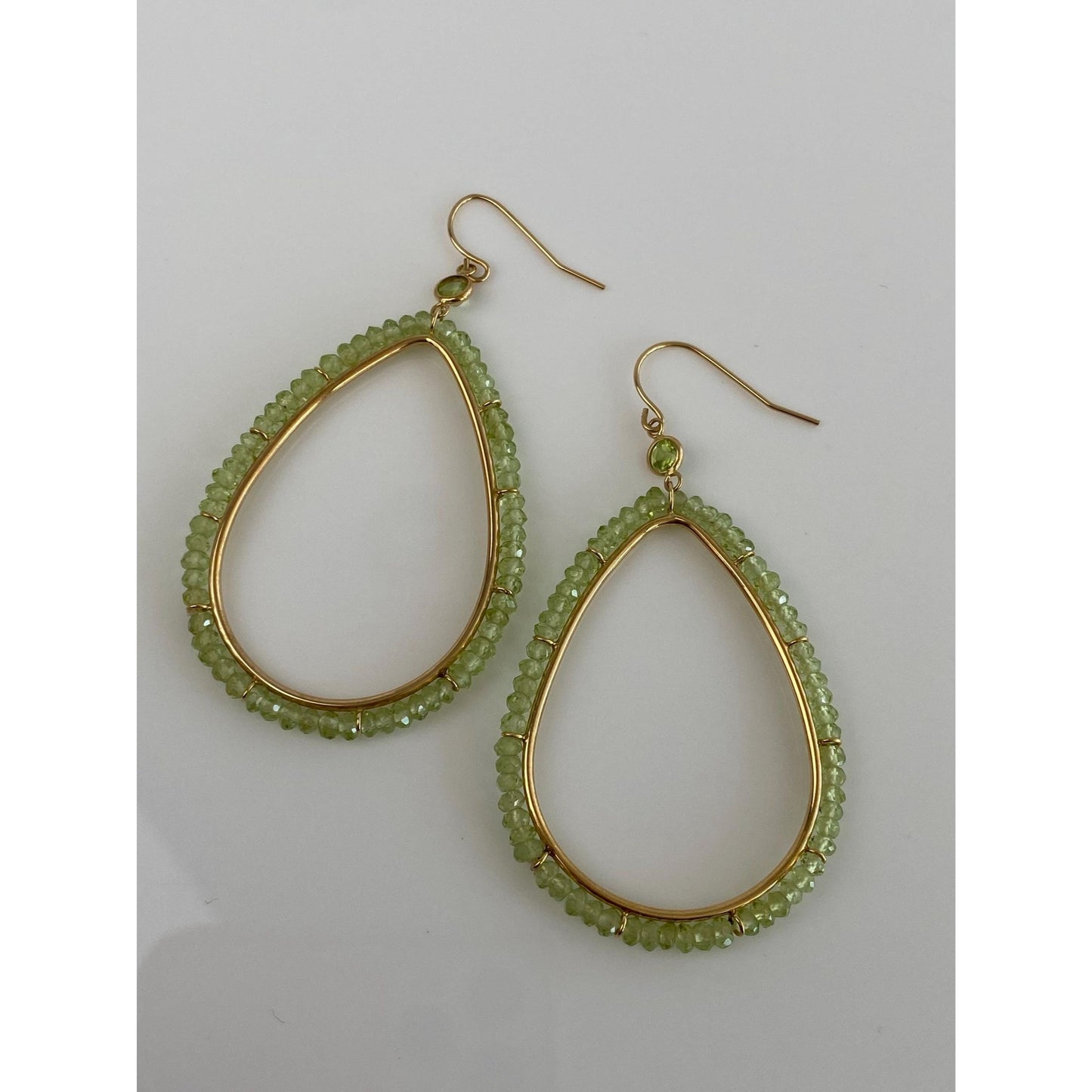 Solid 14k Yellow Gold Peridot Drop Dangle Earrings