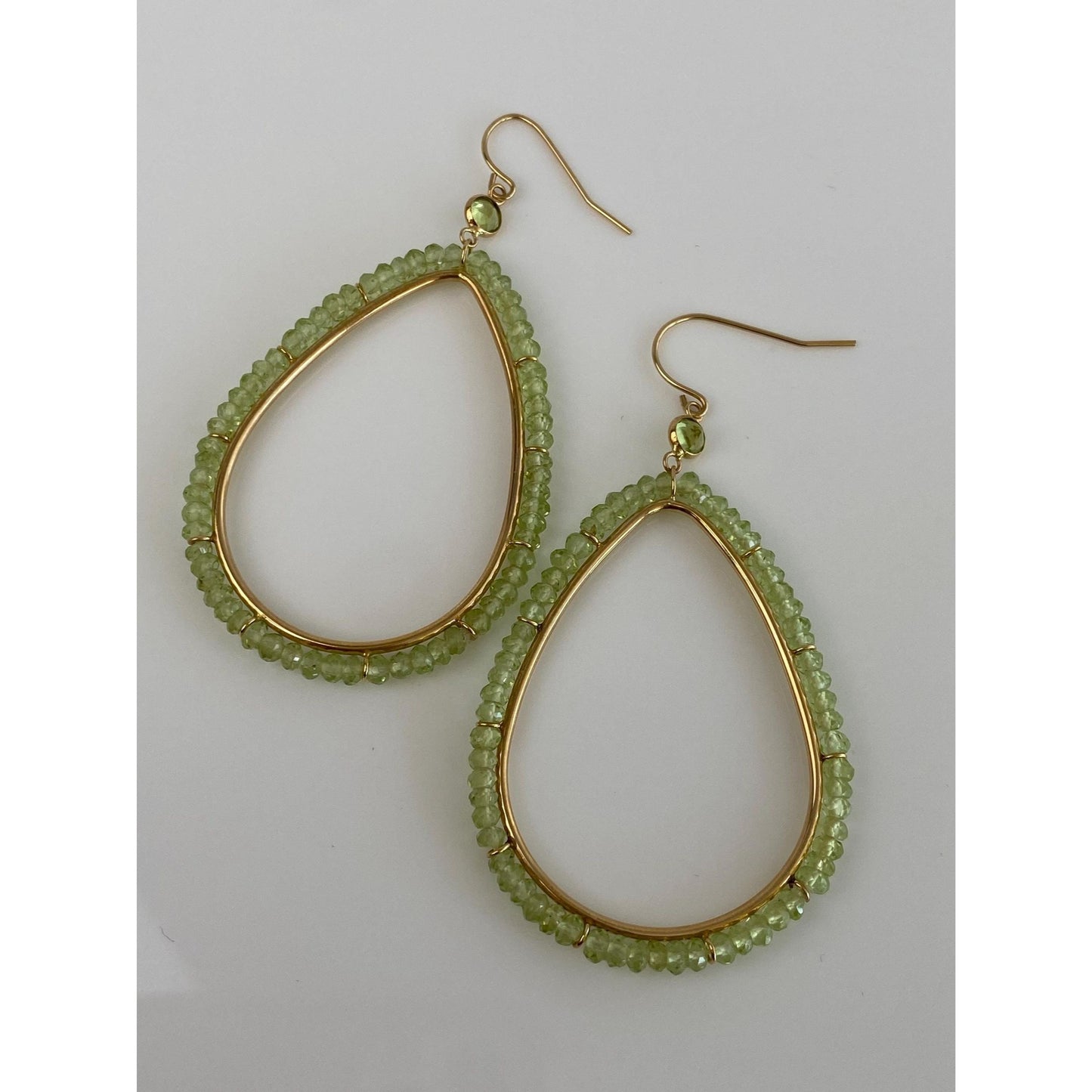 Solid 14k Yellow Gold Peridot Drop Dangle Earrings